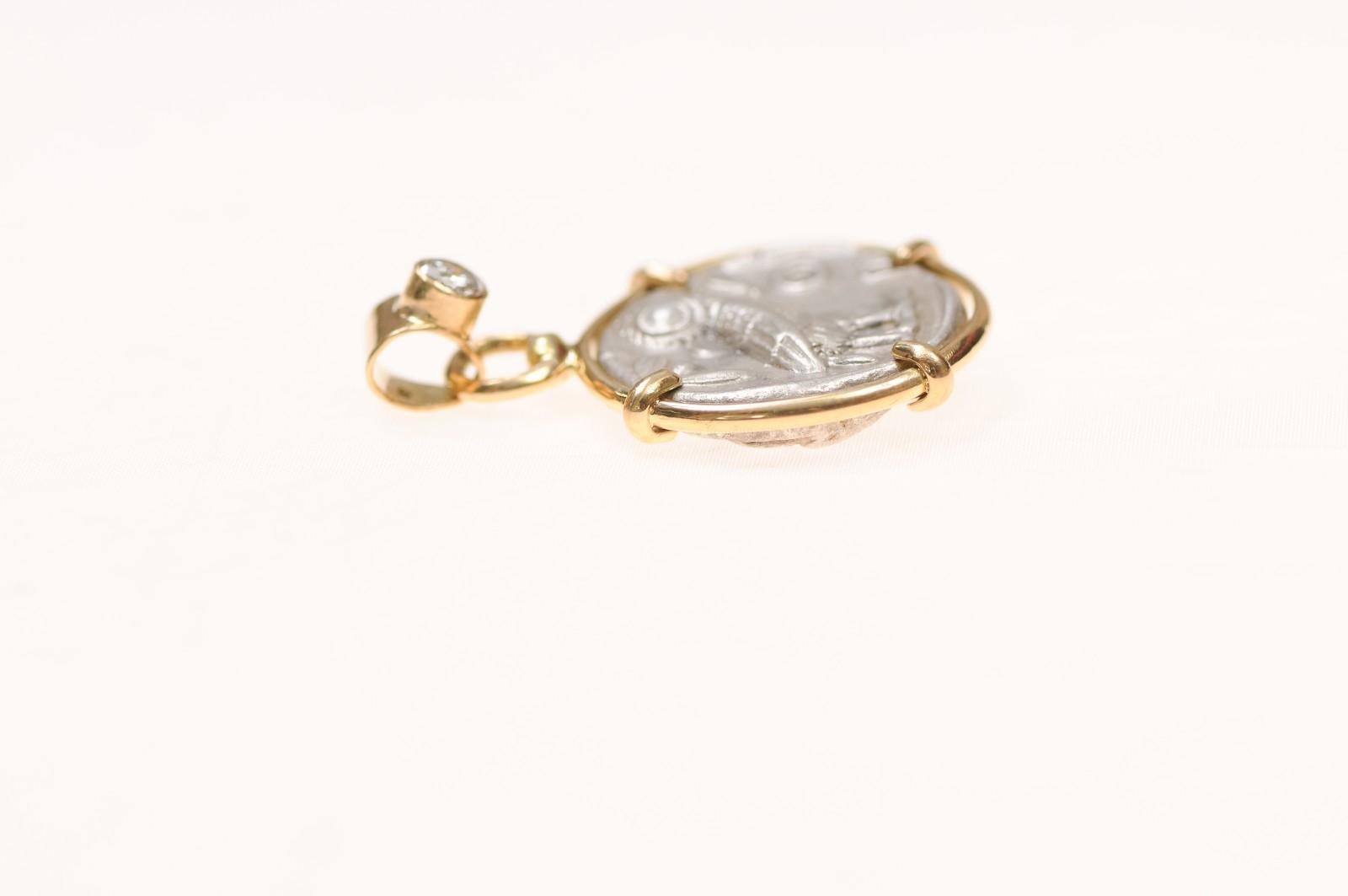A Silver Tetradrachm Owl with Diamond & 18 karat gold (pendant only) For Sale 8