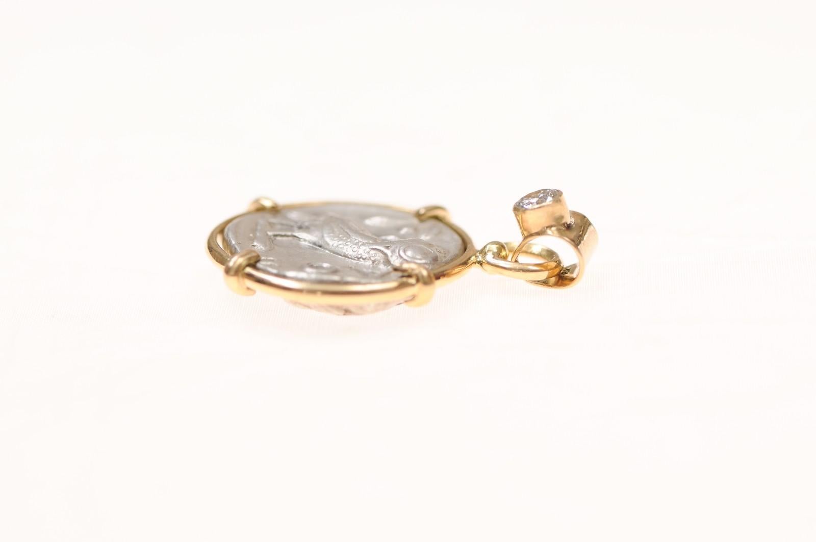A Silver Tetradrachm Owl with Diamond & 18 karat gold (pendant only) For Sale 9