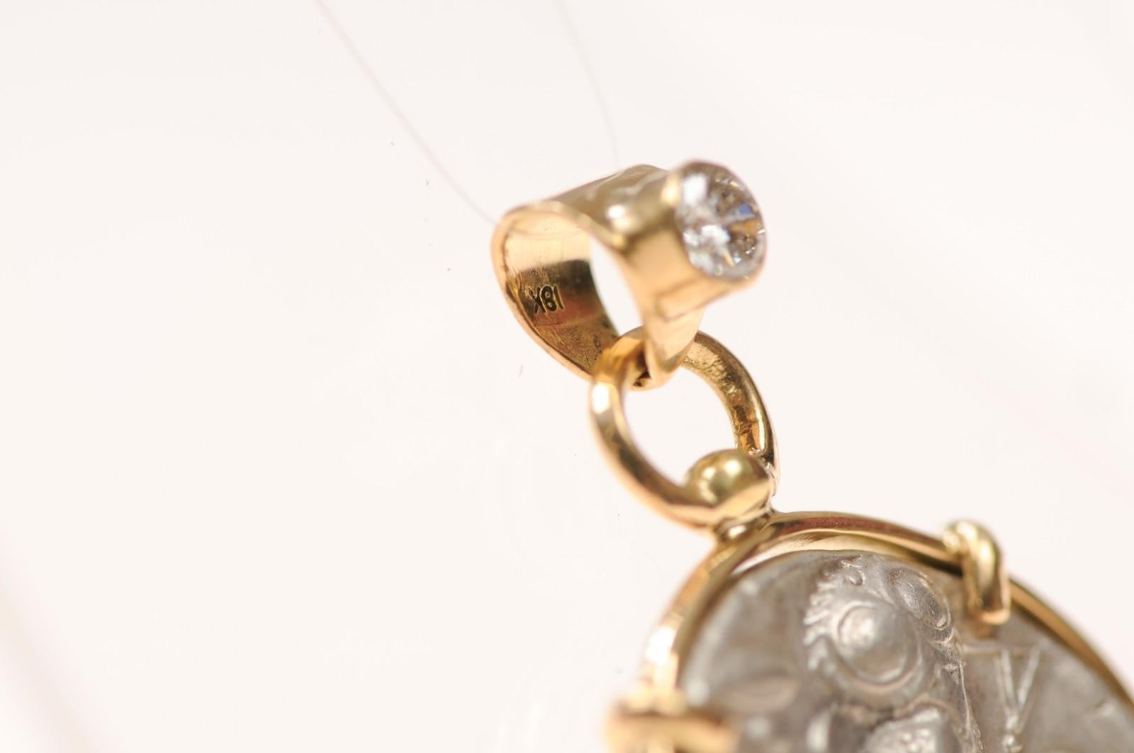 A Silver Tetradrachm Owl with Diamond & 18 karat gold (pendant only) For Sale 2