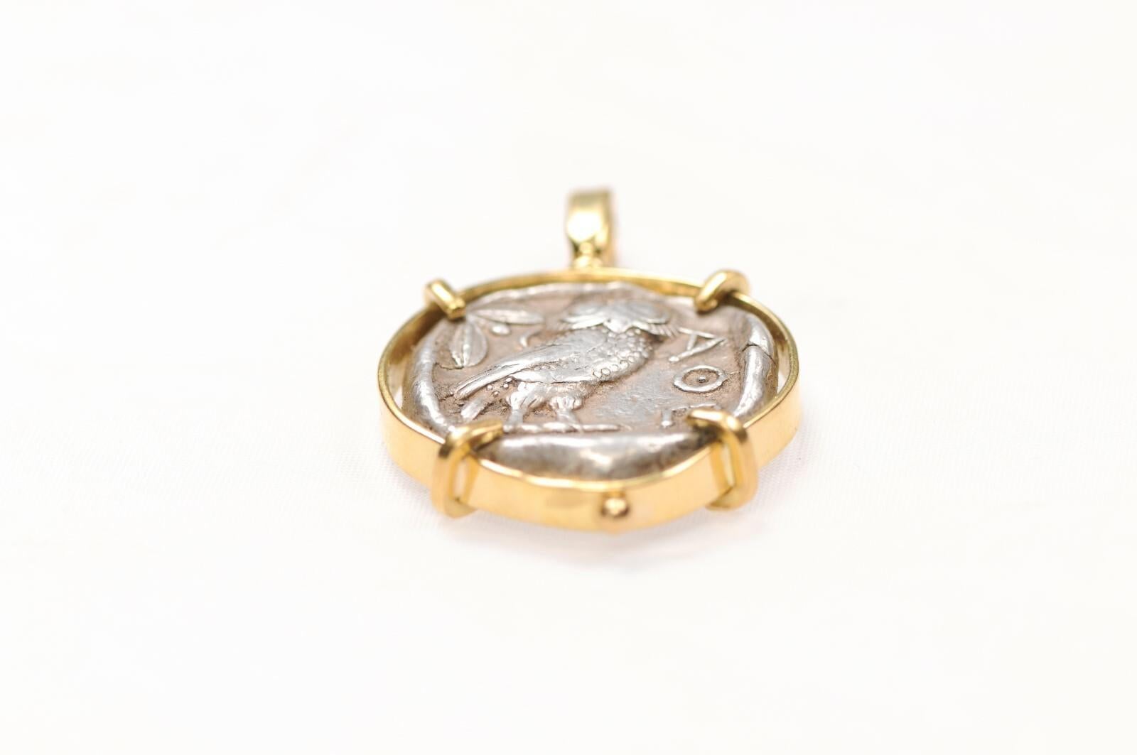 A Silver Tetradrachm Owl + Athena Pendant from the Late 5th C. BC 7