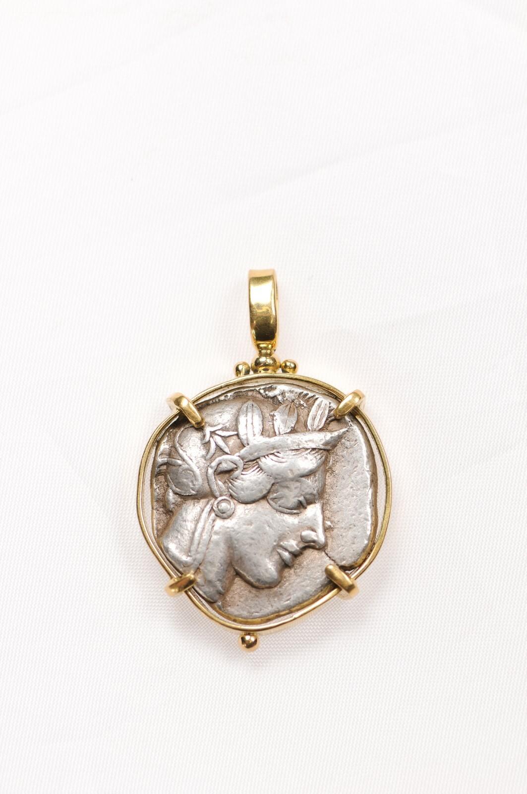 A Silver Tetradrachm Owl + Athena Pendant from the Late 5th C. BC 9