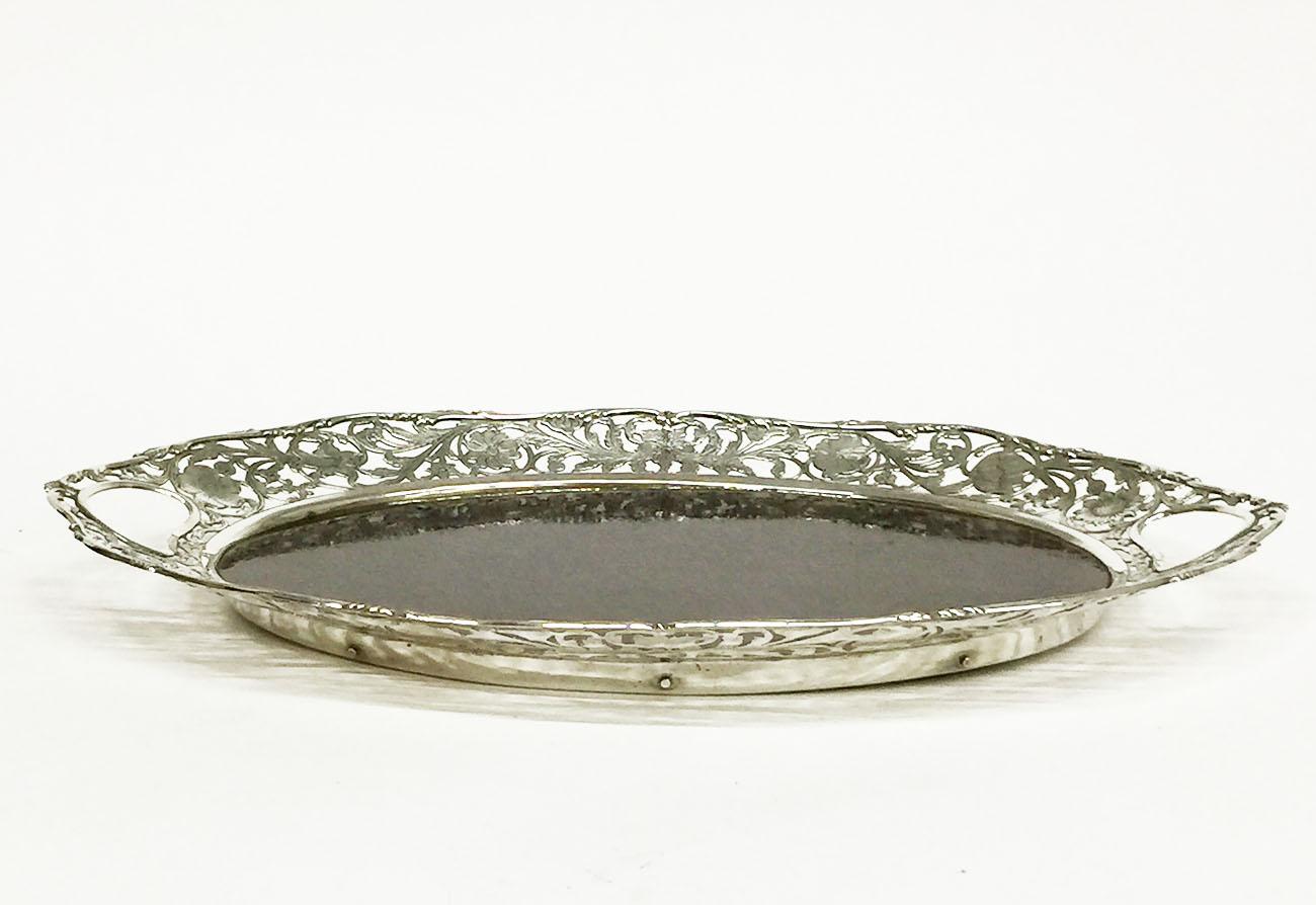 Silver Tray with Wooden Bottom, 1948 For Sale 1