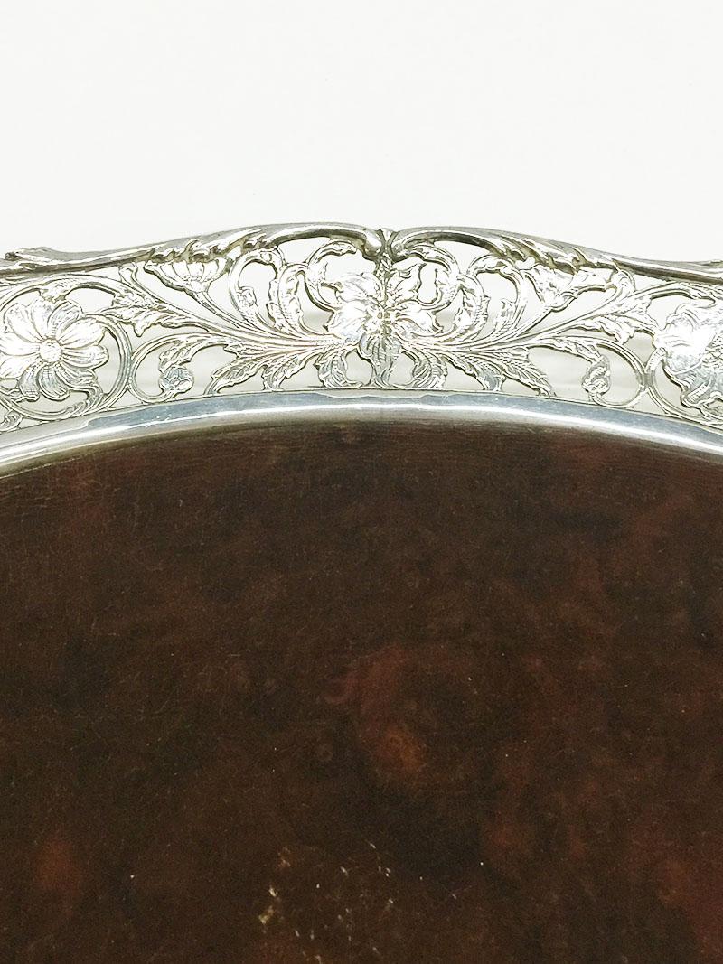 Silver Tray with Wooden Bottom, 1948 For Sale 2