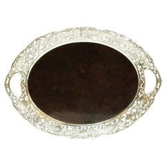 Vintage Silver Tray with Wooden Bottom, 1948