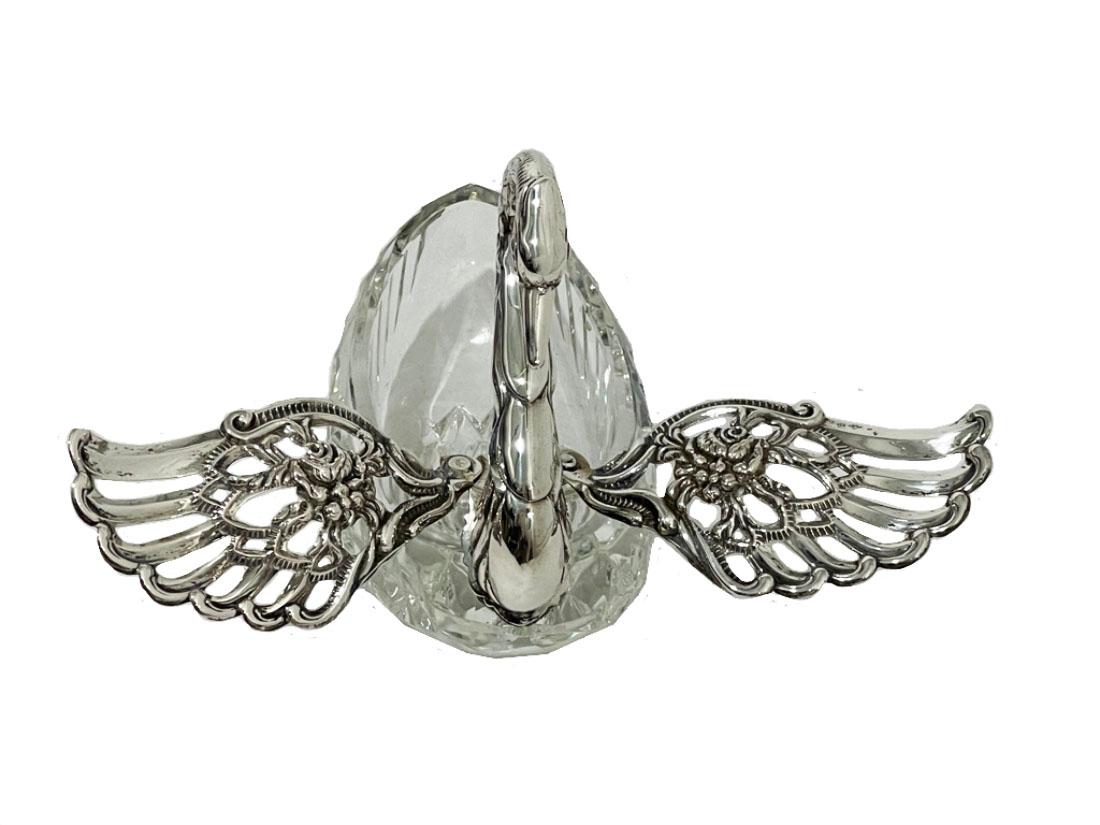 Allemand Panier à Swan en argent et cristal par Albert Bodemer, Allemagne en vente