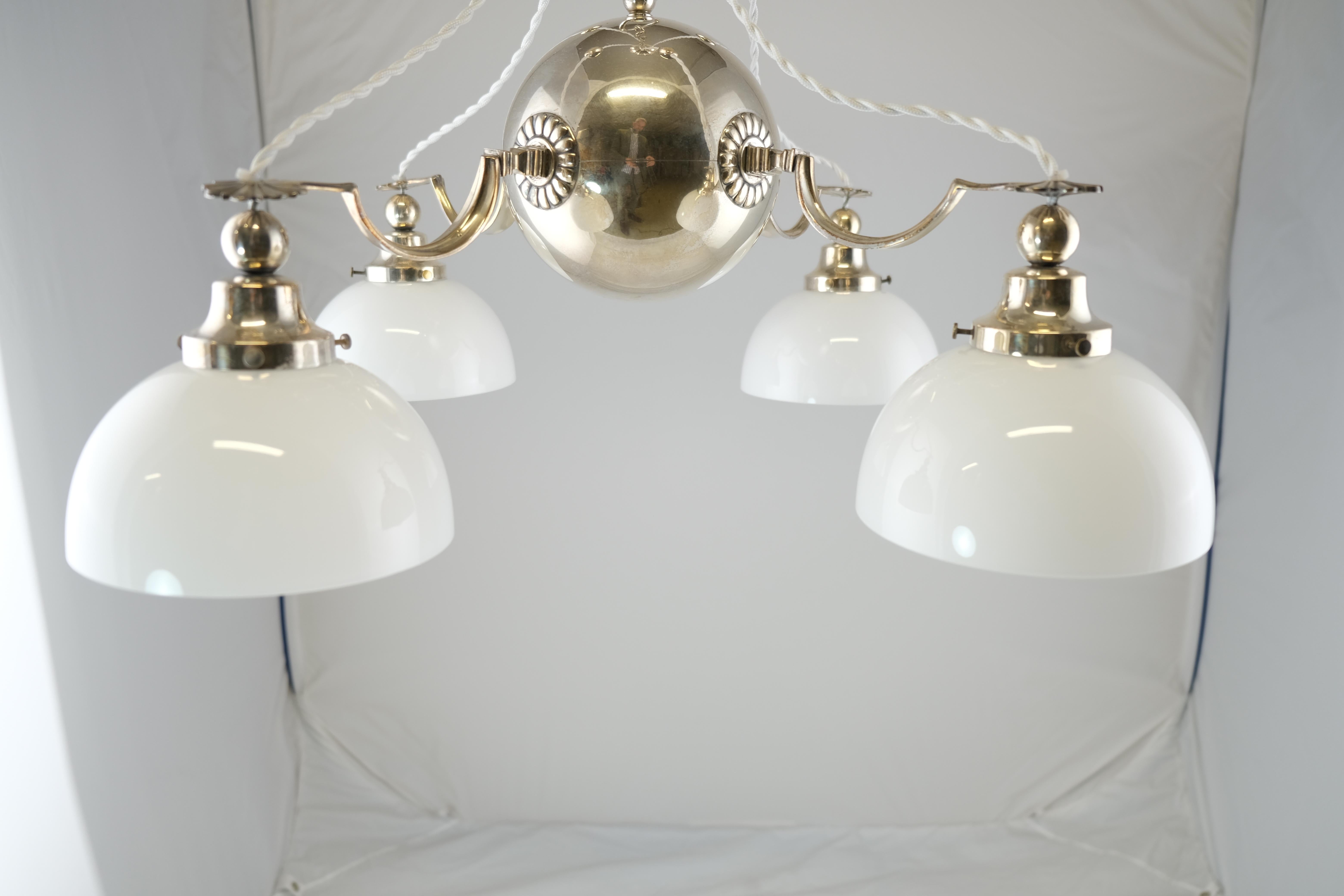 Silvered Brass 4-Light Art Deco Lamp Made Around 1930, Stockholm Sweden 6