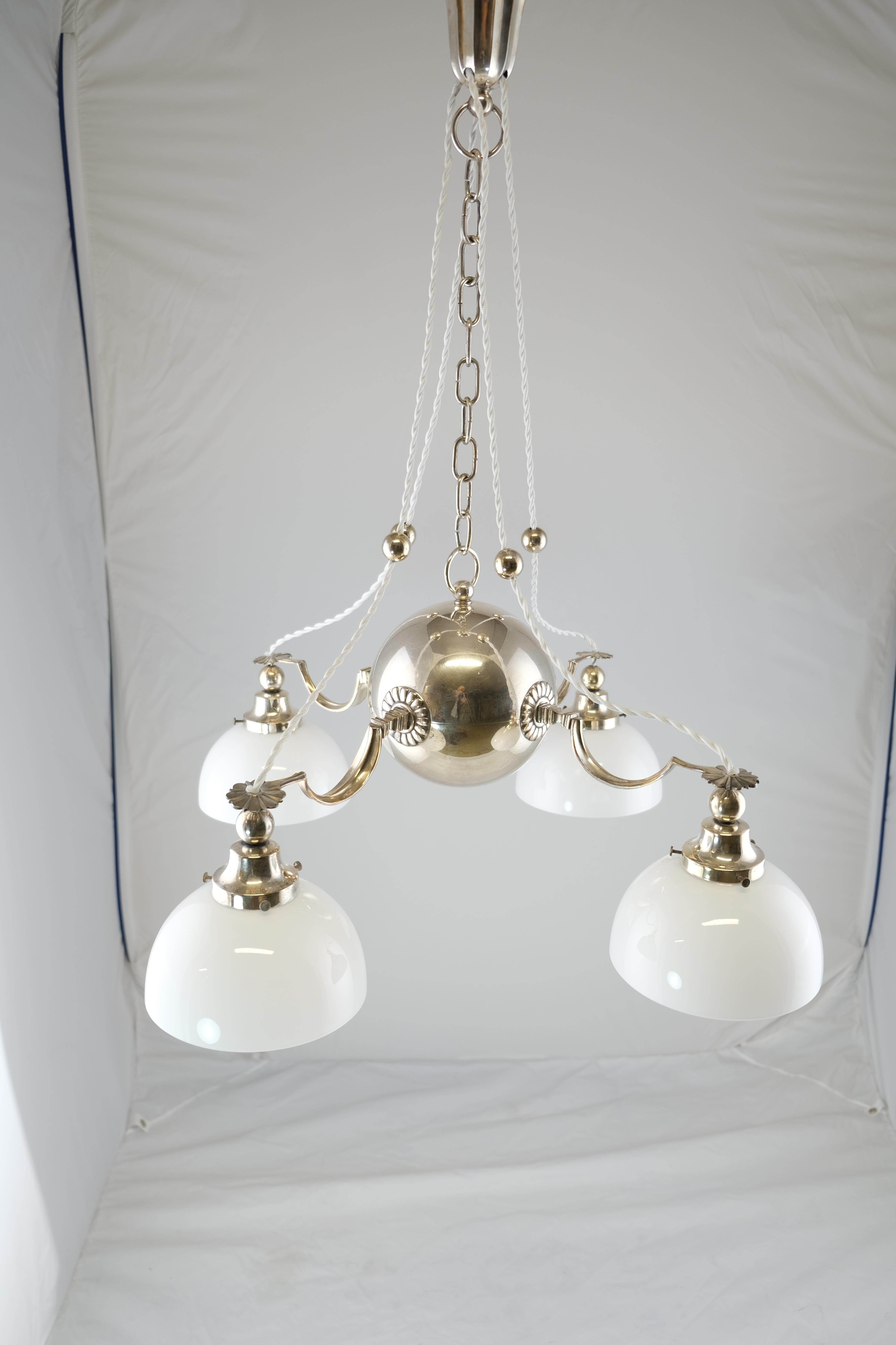 Silvered Brass 4-Light Art Deco Lamp Made Around 1930, Stockholm Sweden 7