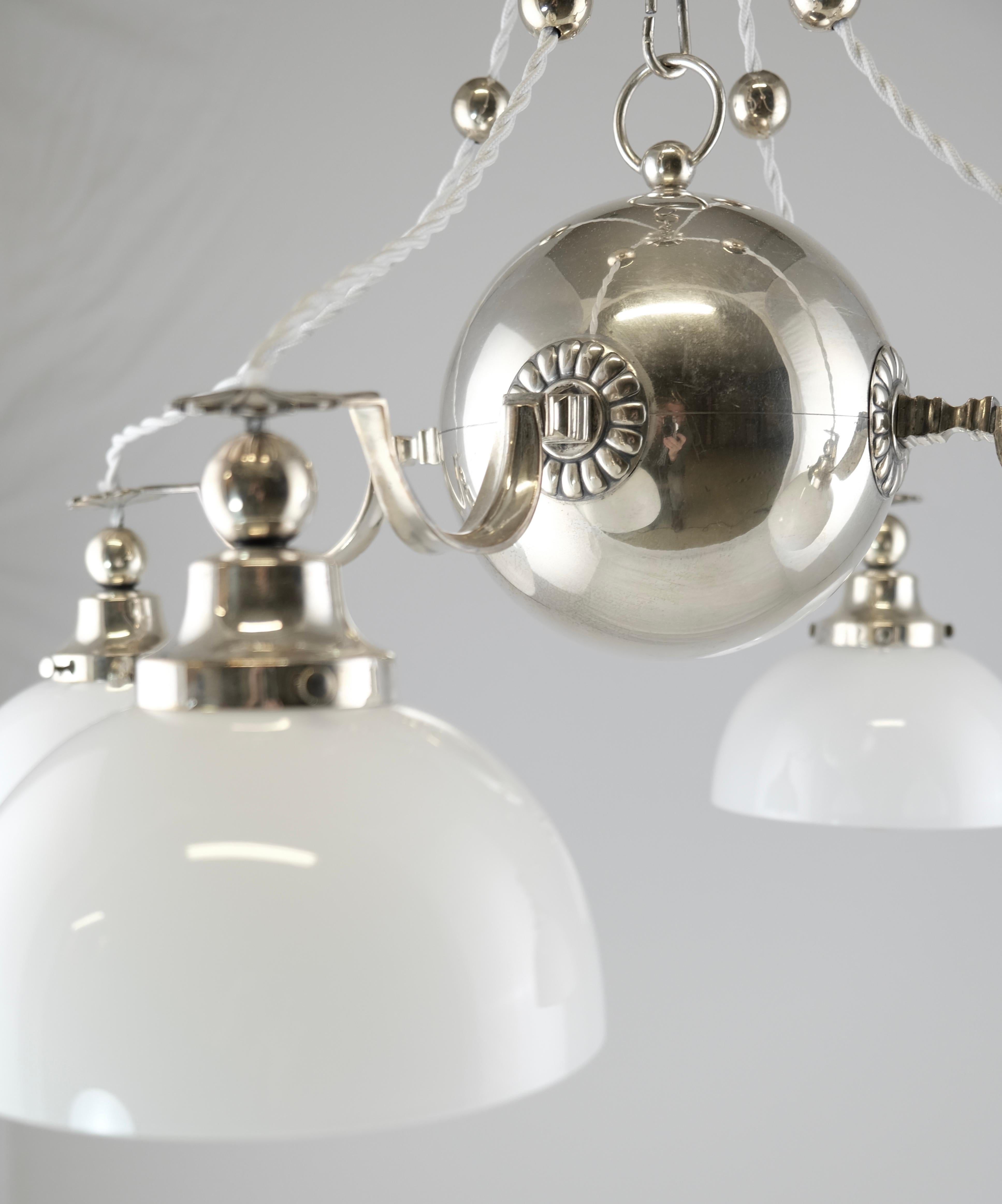 Silvered Brass 4-Light Art Deco Lamp Made Around 1930, Stockholm Sweden 1