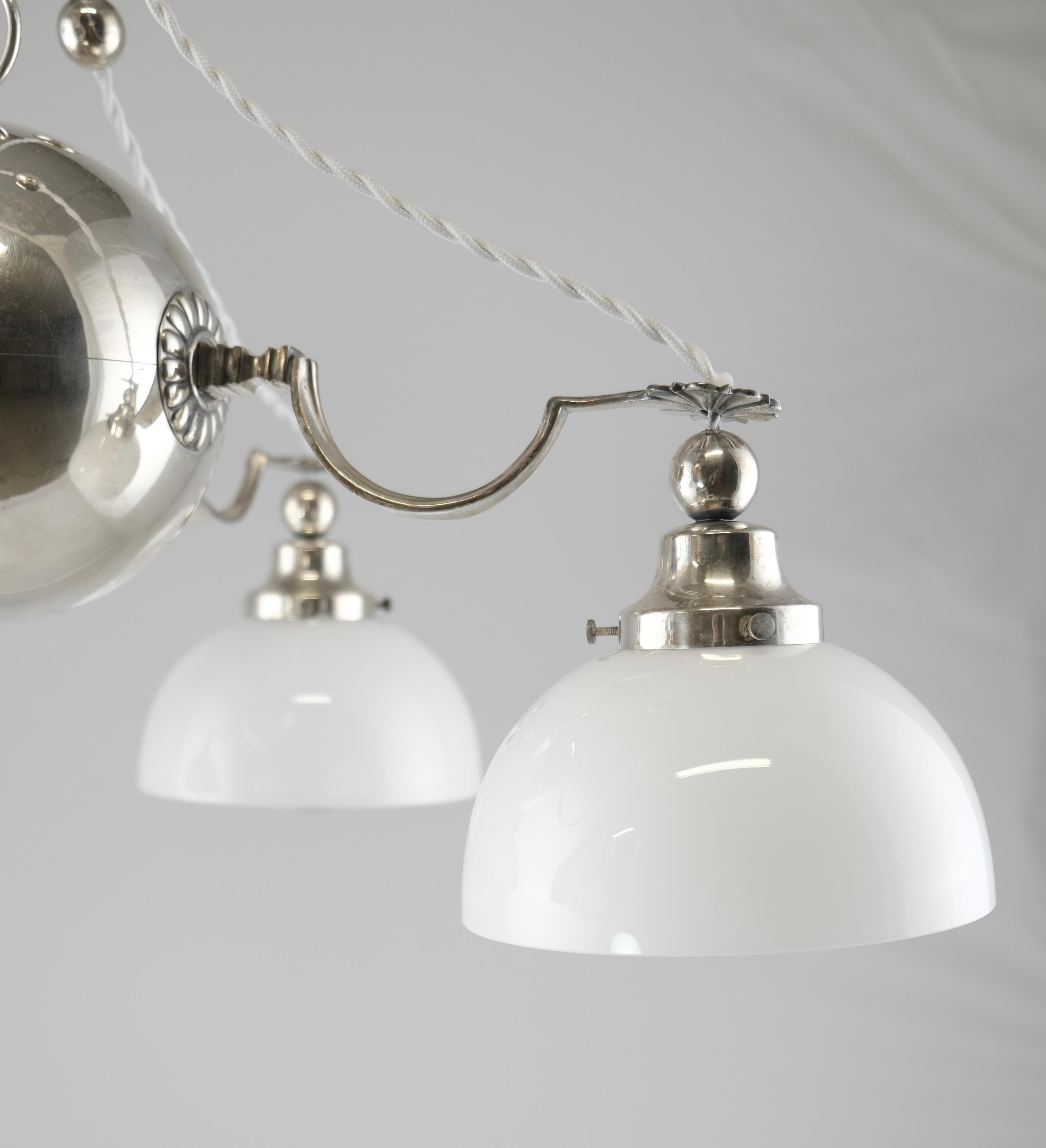 Silvered Brass 4-Light Art Deco Lamp Made Around 1930, Stockholm Sweden 2