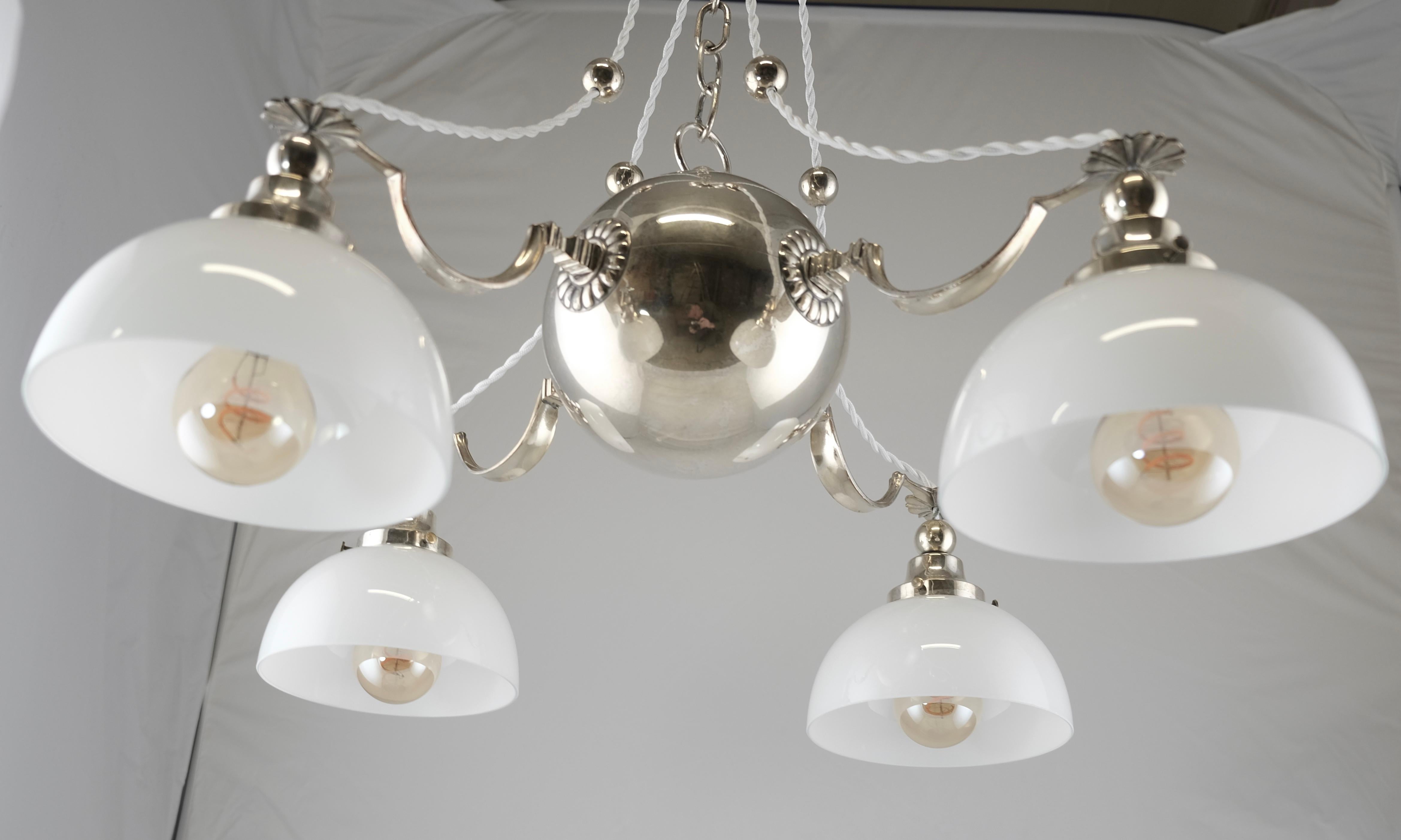 Silvered Brass 4-Light Art Deco Lamp Made Around 1930, Stockholm Sweden 5