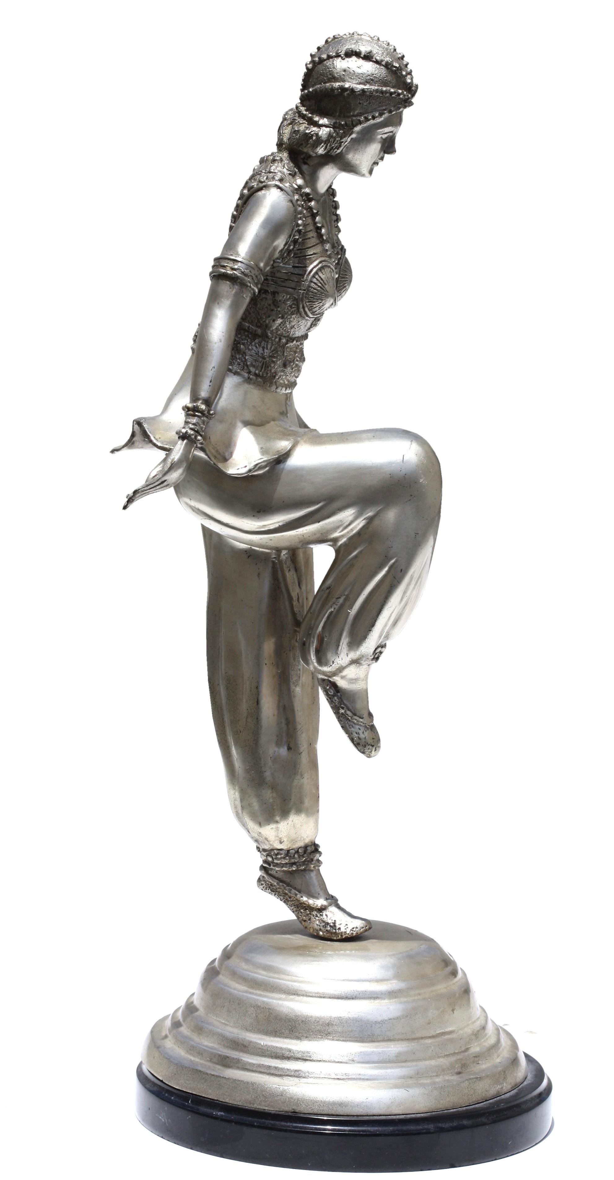 Silvered Bronze Dancer After a Model by Claire Colinet For Sale 1