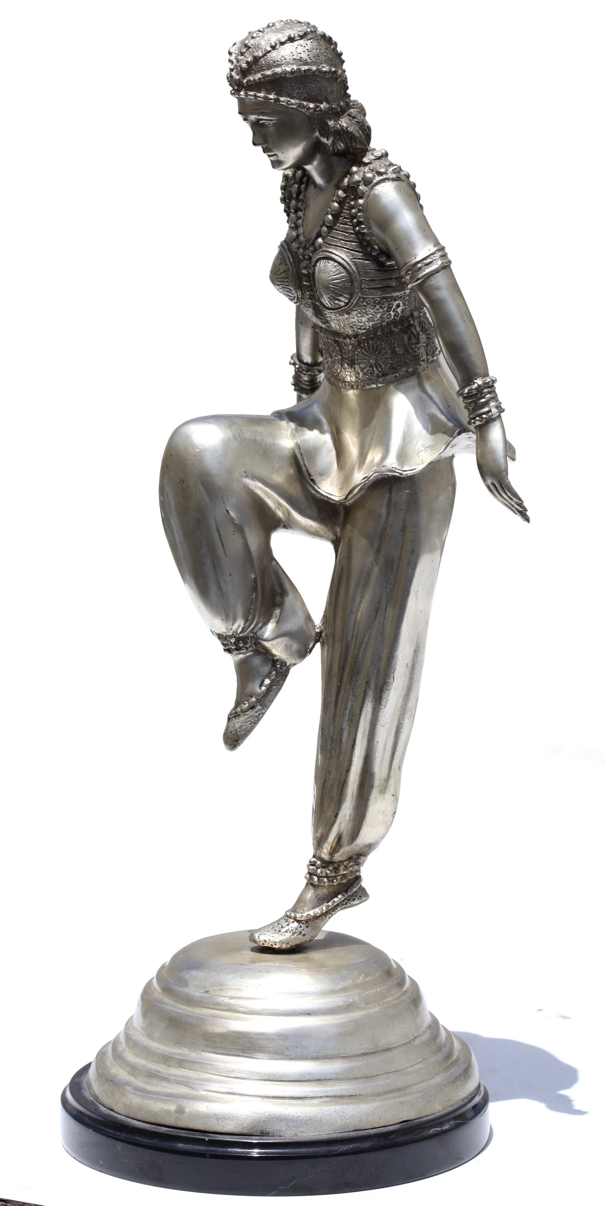 Silvered Bronze Dancer After a Model by Claire Colinet For Sale 2