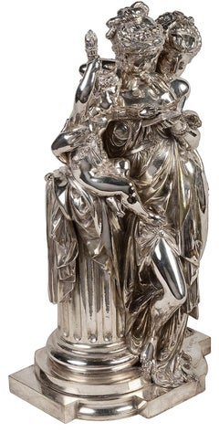 Silvered-Bronze Group 'the Reading' Carrier-Belleuse, 19th Century
