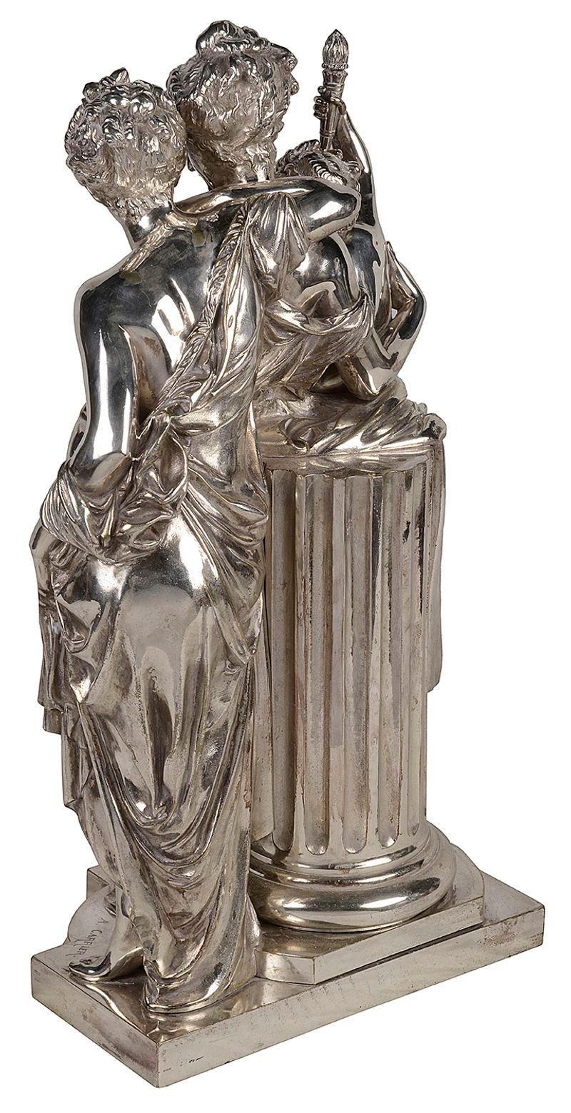 Silvered-Bronze Group 'the Reading' Carrier-Belleuse, 19th Century In Good Condition For Sale In Brighton, Sussex