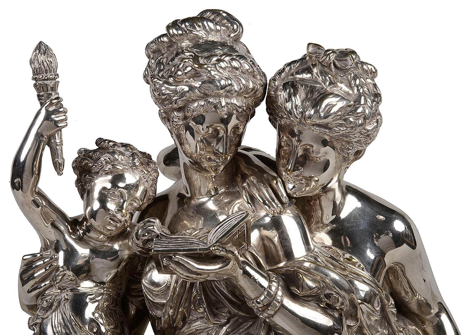 Silvered-Bronze Group 'the Reading' Carrier-Belleuse, 19th Century For Sale 1