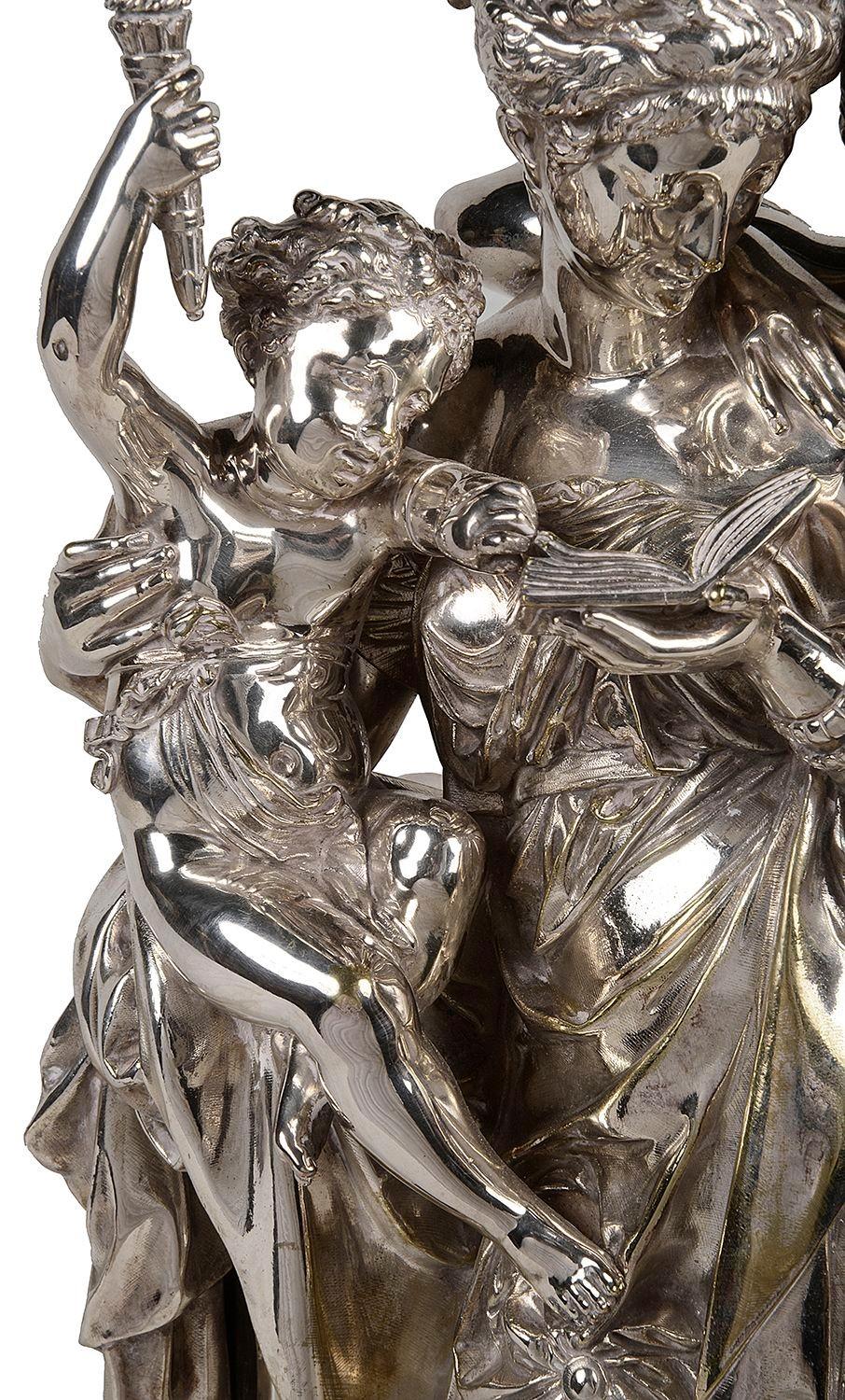 Silvered-Bronze Group 'the Reading' Carrier-Belleuse, 19th Century For Sale 4