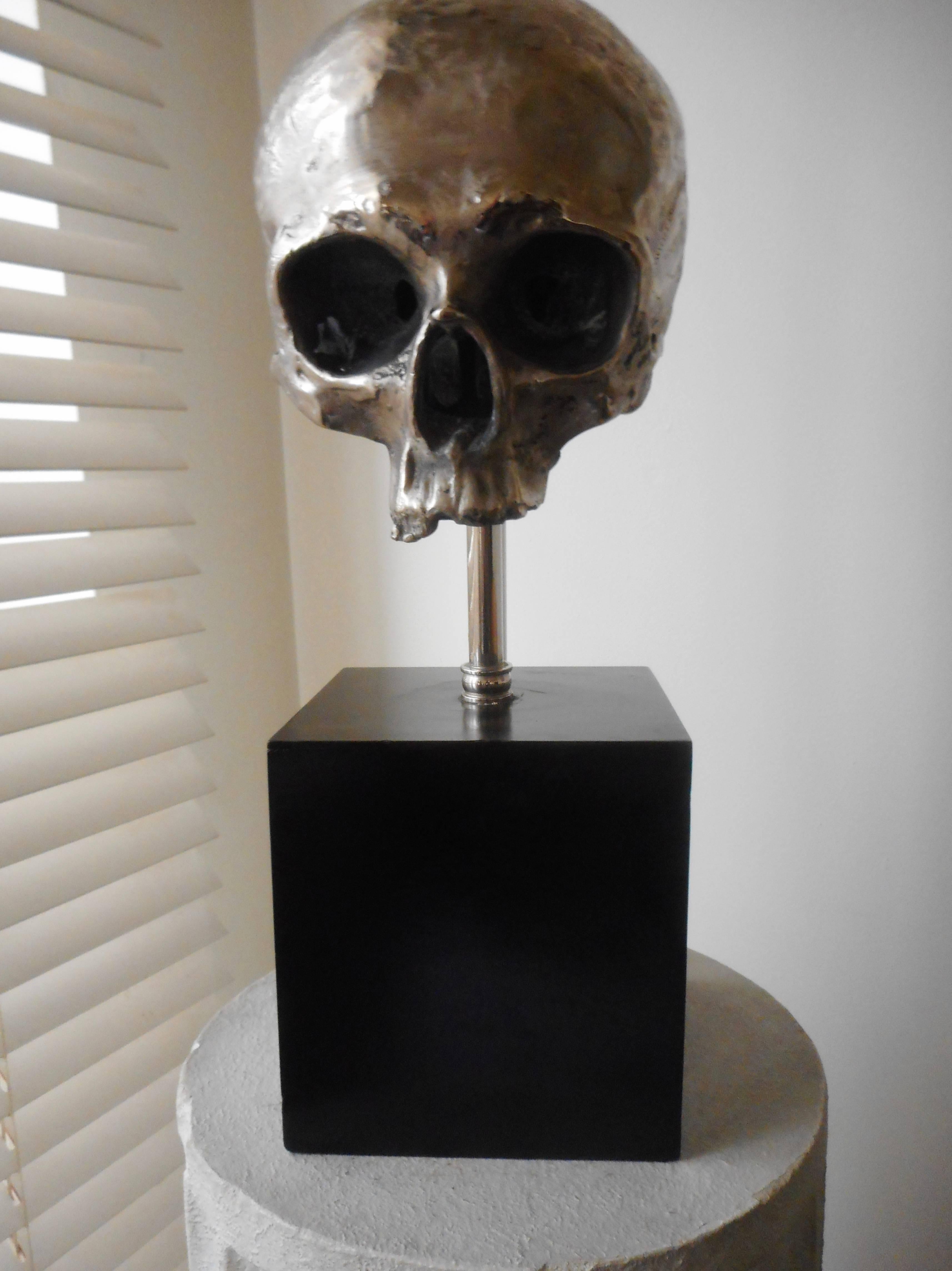 Wood A Silvered Bronze Skull Table Lamp