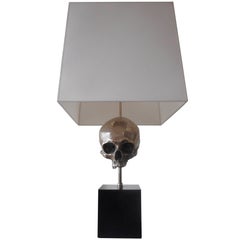 A Silvered Bronze Skull Table Lamp
