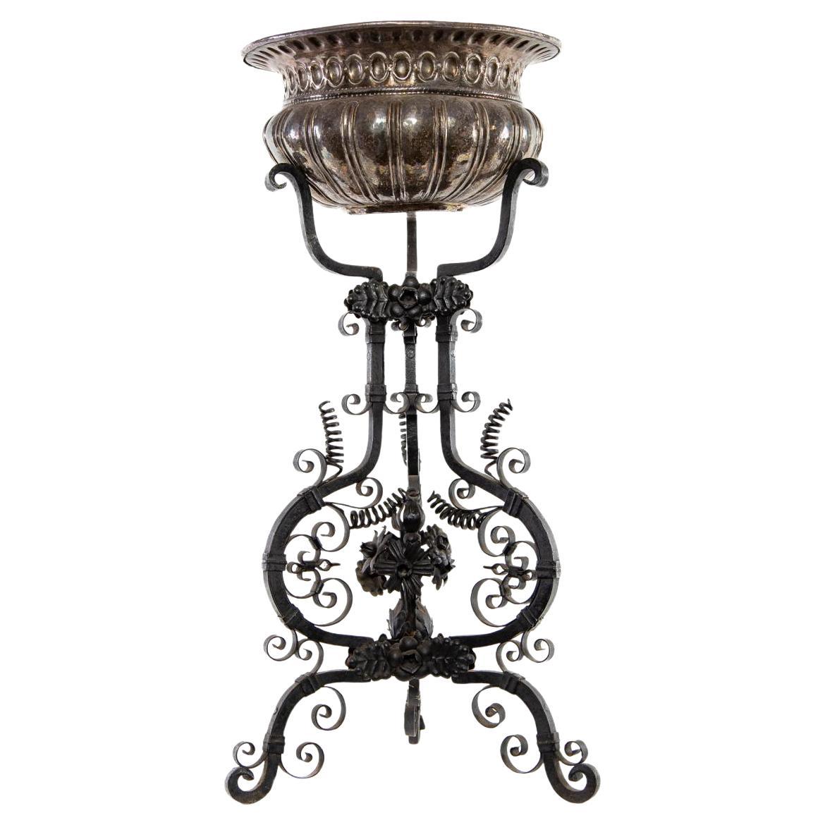 Lavabo en cuivre argenté et fer forgé, espagnol vers 1780