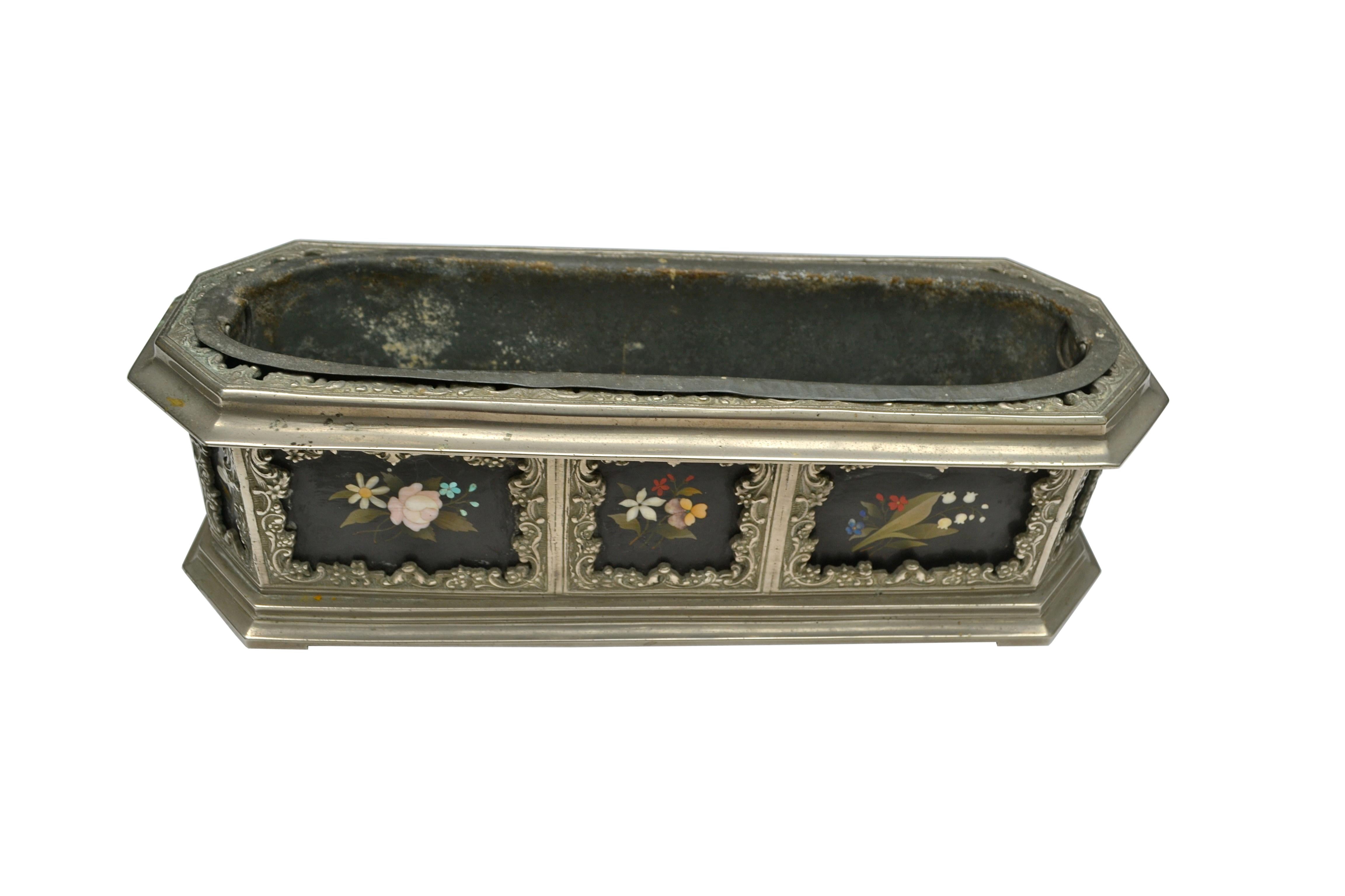 Napoleon III Silvered Metal and Pietra Dura Table Planter For Sale