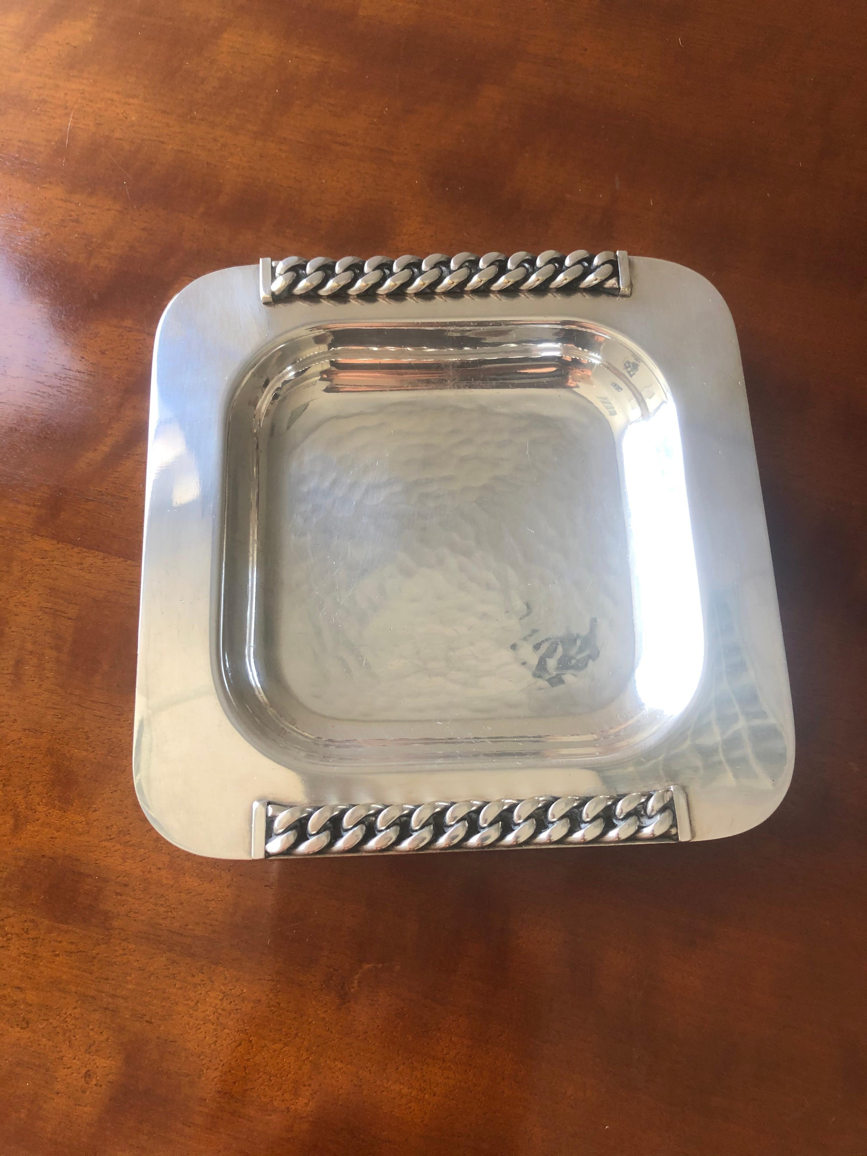 Silvered Metal Vide-Poche Tray by Jean Despres, 1950s In Good Condition In Paris, France