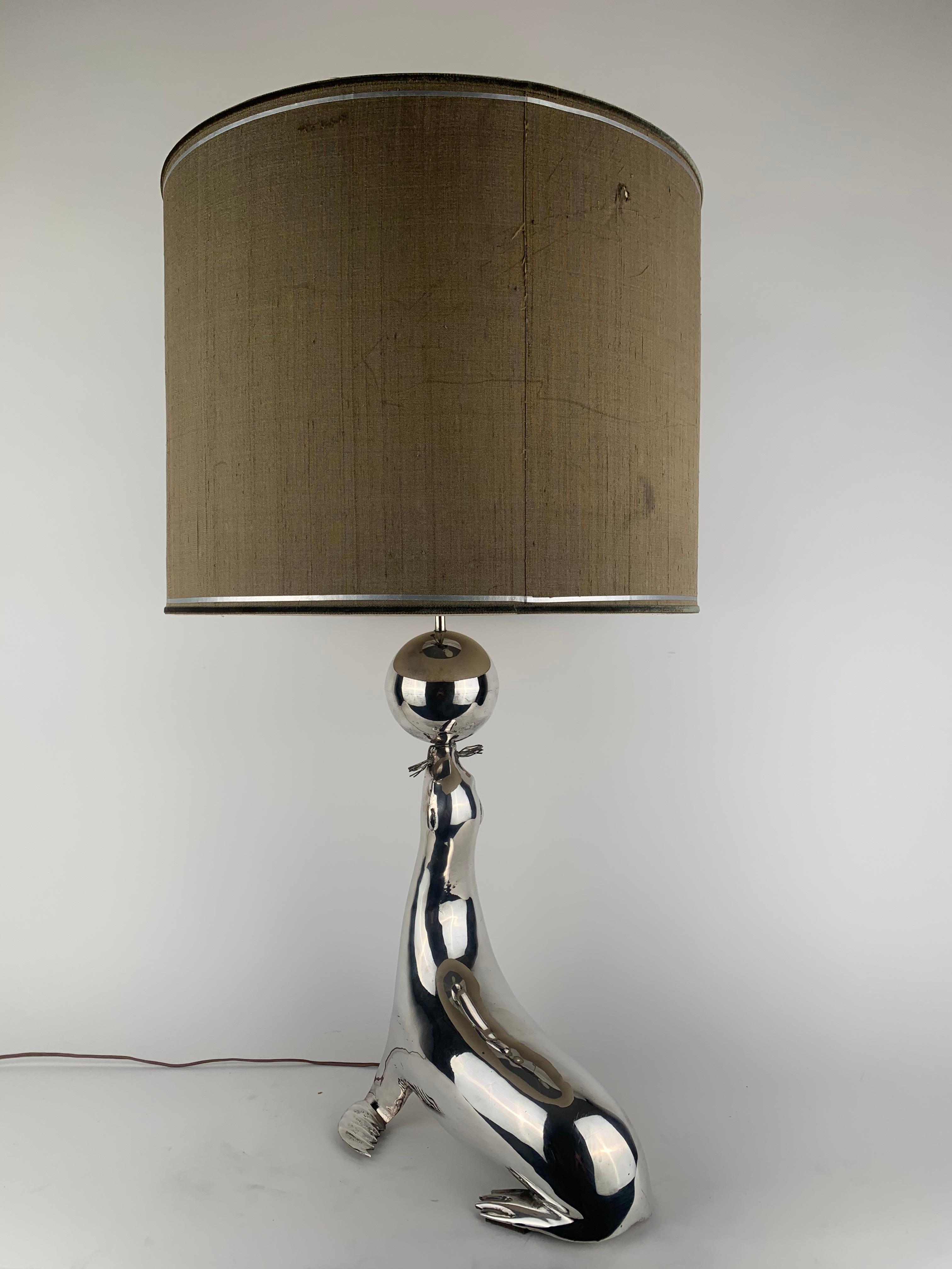 Mid-20th Century A silvered seal as a table lamp For Sale