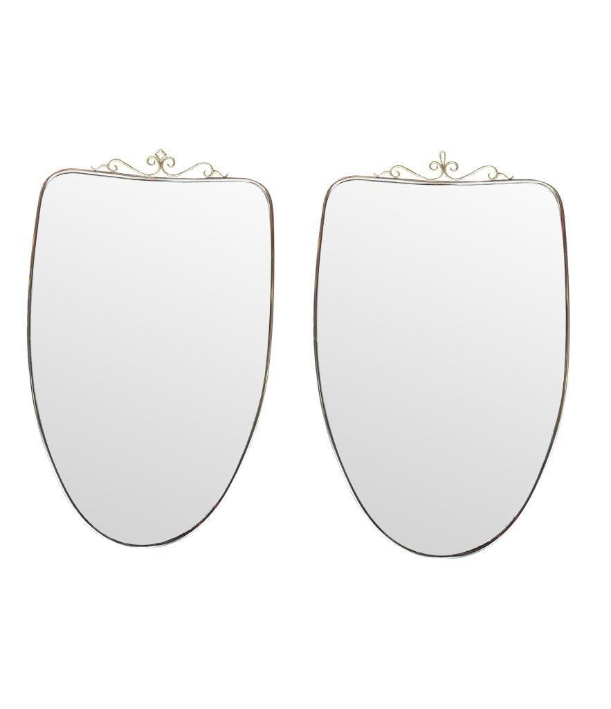 Similar Pair of Original 1960s Italian Shield Mirrors with Scroll Top Detail 1