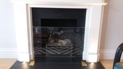 Simple, Elegant Glass Firescreen with Polished Brass Feet