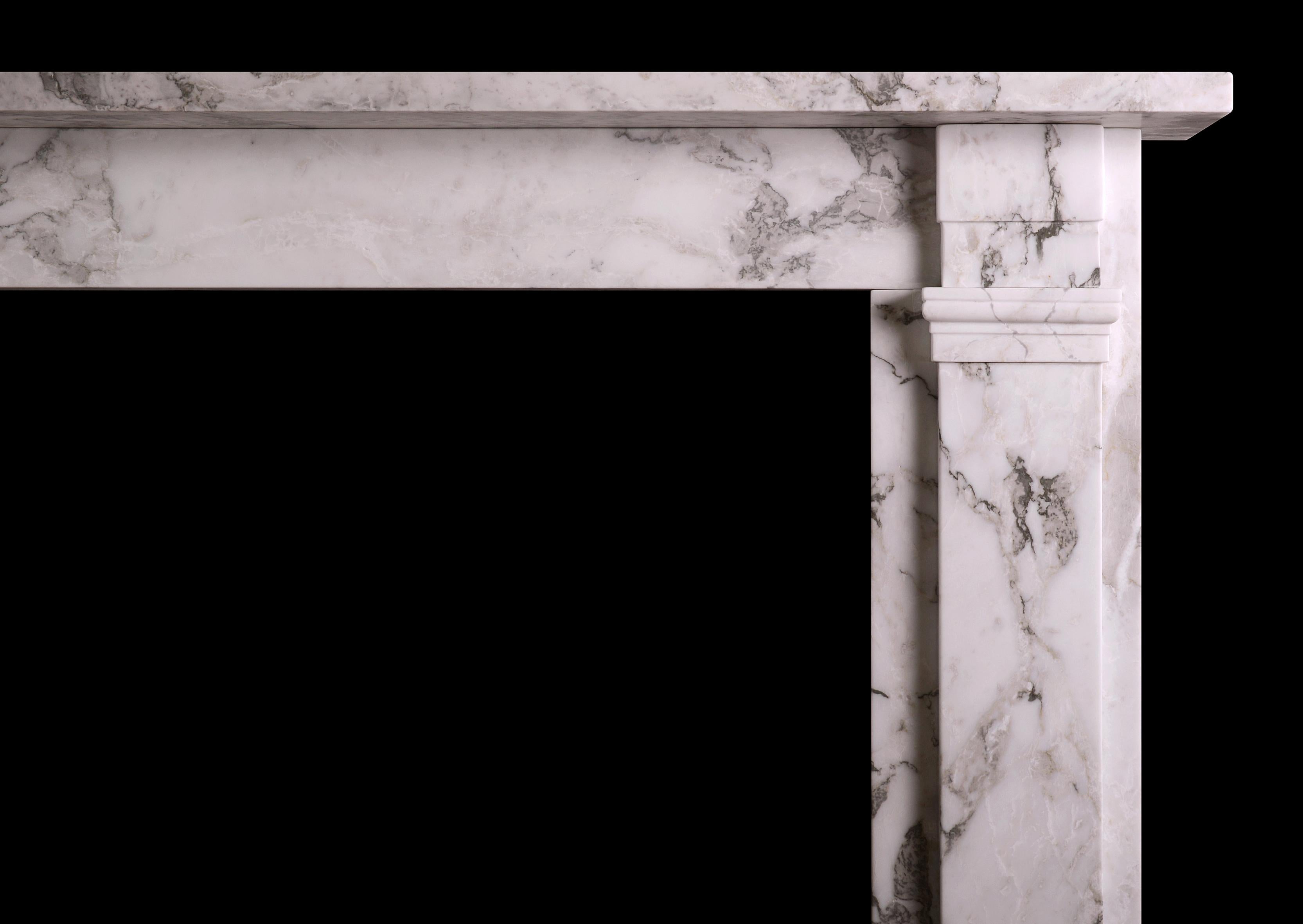 Contemporary Simple English Fireplace in Italian Arabescato Marble For Sale
