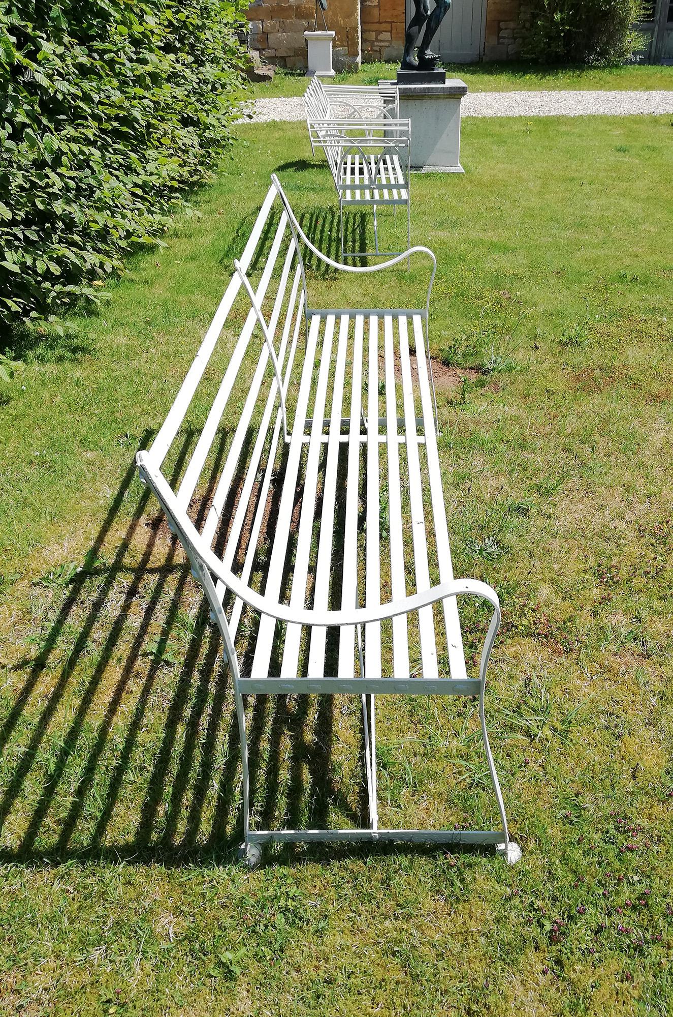 Simple, Late 19th Century, Slat Design Wrought Iron Garden Bench In Good Condition In Cheltenham, Gloucestershire