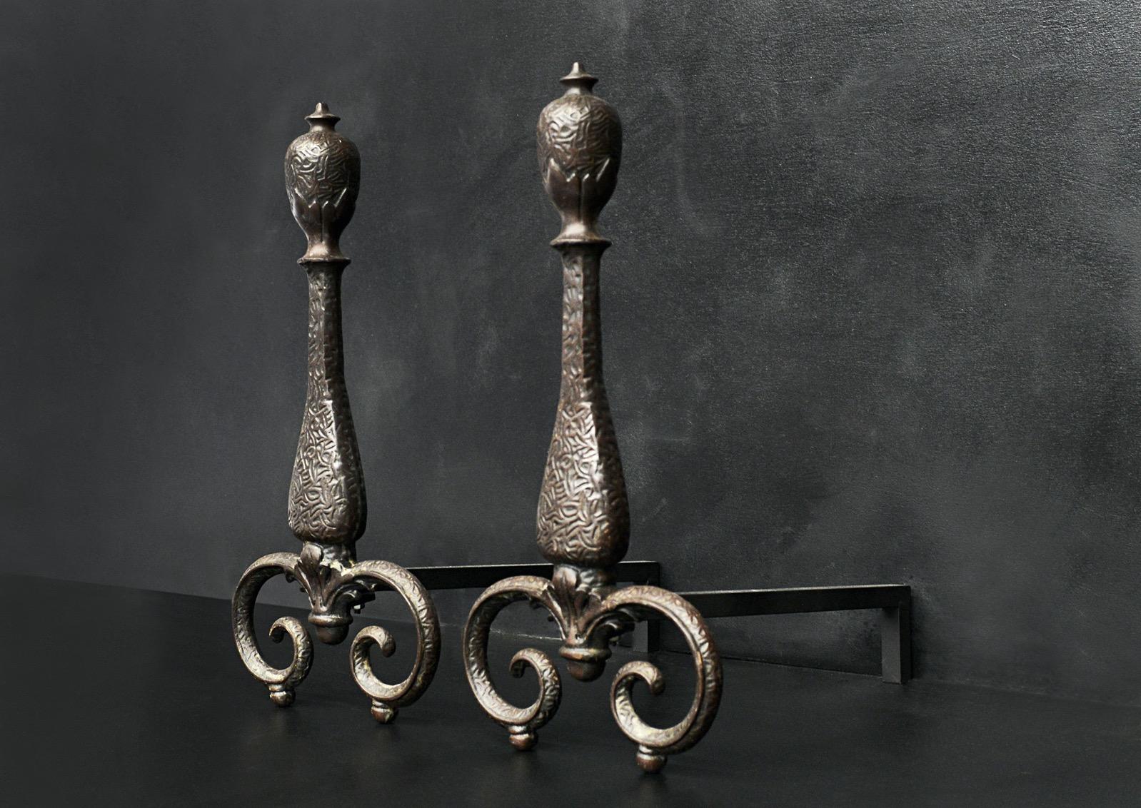 A Decorative Pair of Iron Firedogs In Good Condition For Sale In London, GB