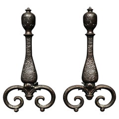 Antique A Decorative Pair of Iron Firedogs