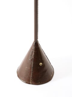 A Single Brown Leather Dual Cone Valenti Floor Lamp. Spain 1950's
