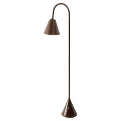 A Single Brown Leather Dual Cone Valenti Floor Lamp. Spain 1950's