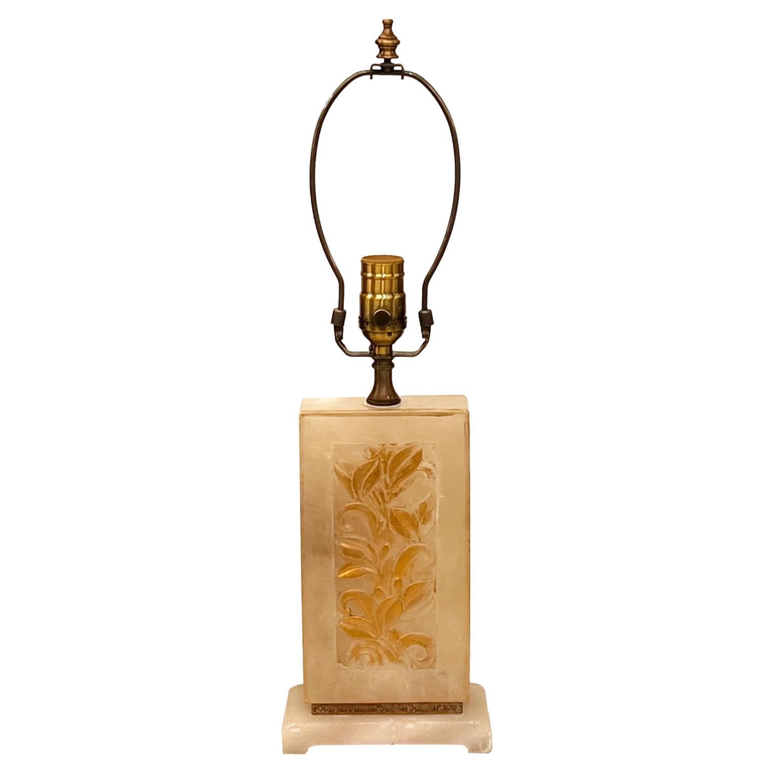 A Single Carved Alabaster Table Lamp