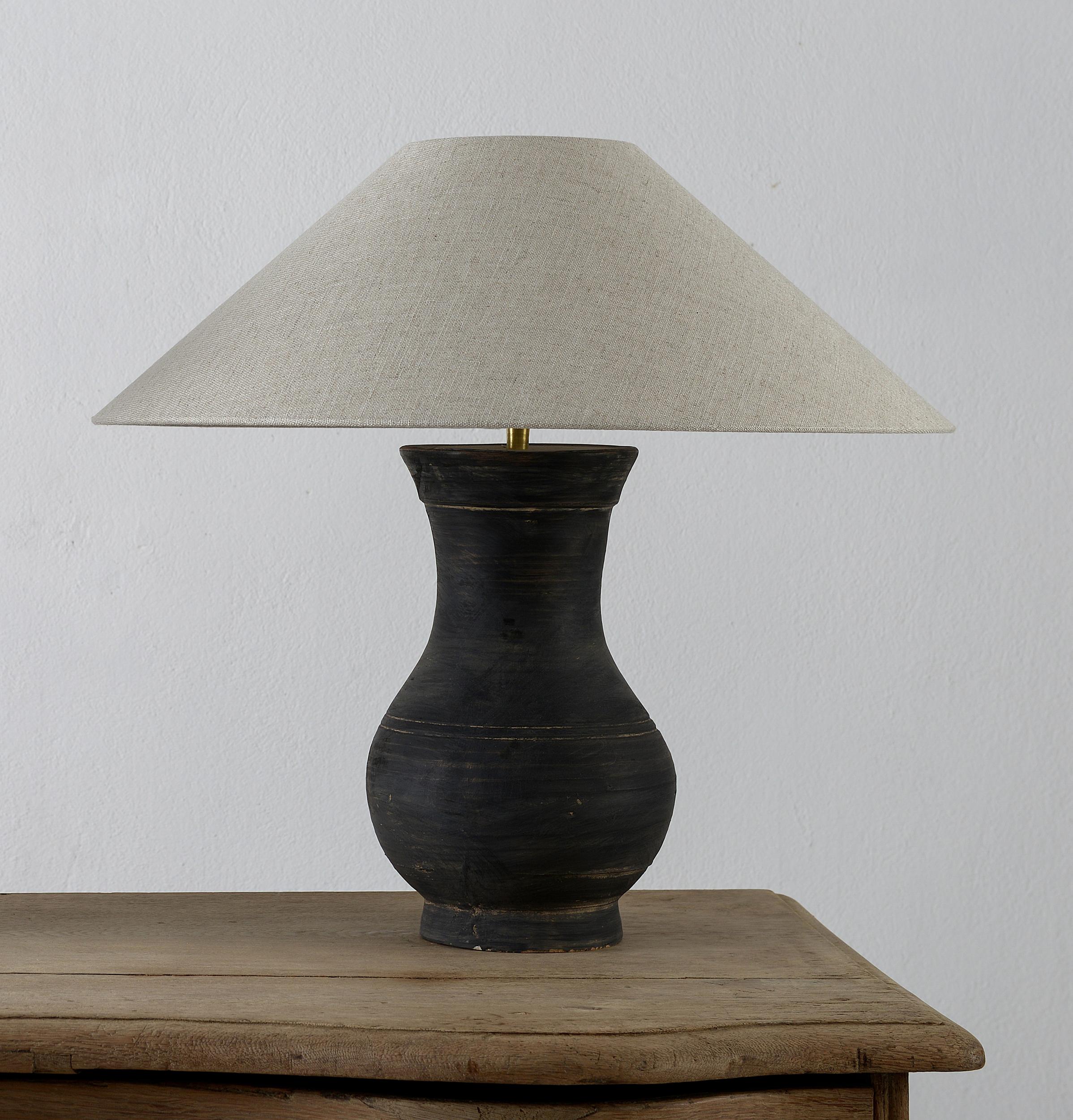 Chinese a single Han Lamp with Handmade Belgian Linen Shades
