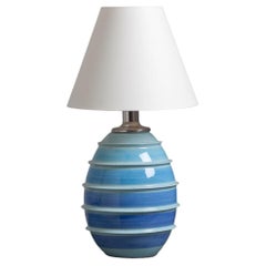 A Single Italian Blue and Turquoise Striped Ceramic Lamp 1960s 