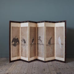 A Single Late 19th Century Six Panel Paper Screen, in manner of Soga Chokuan