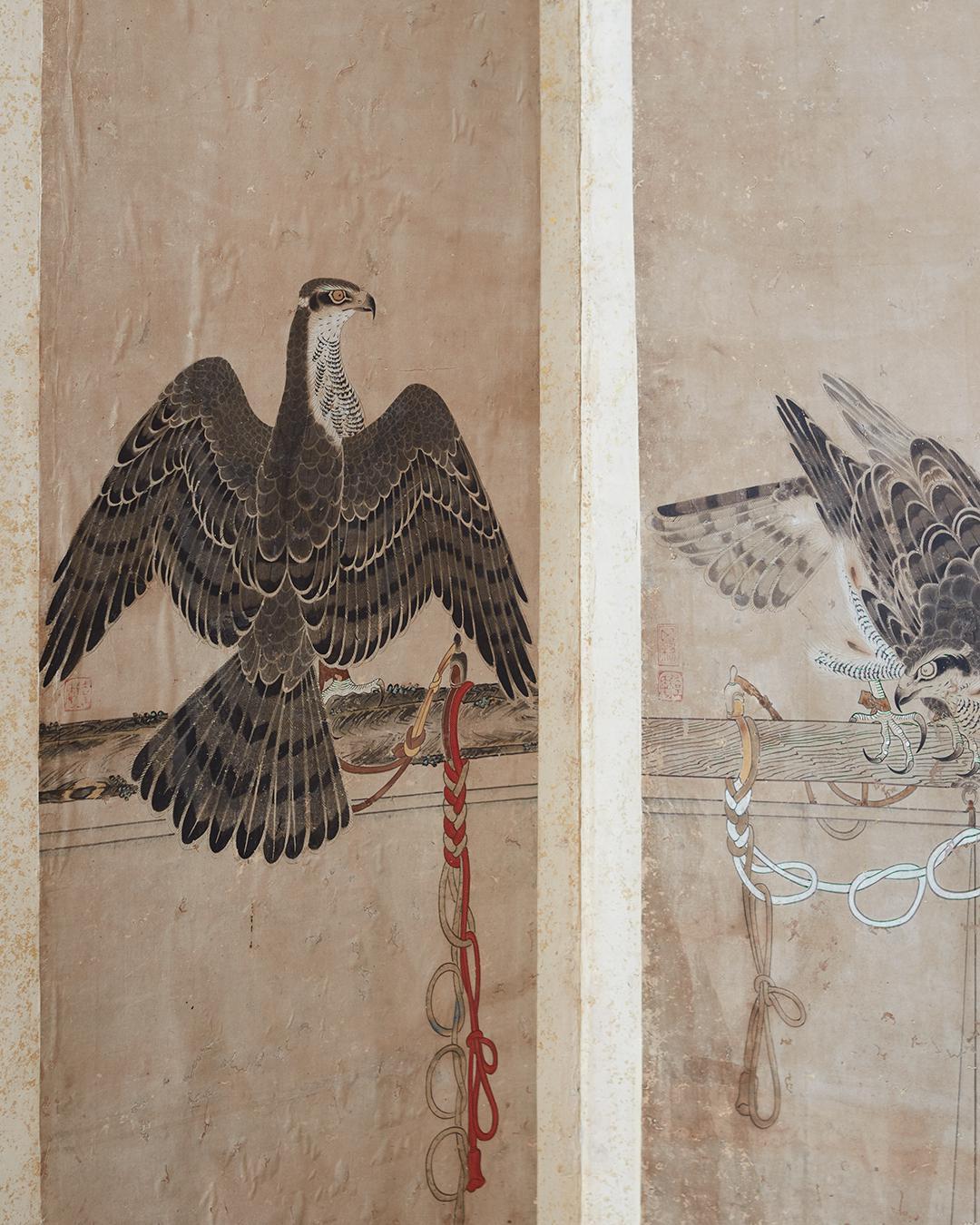 Japanese A Single Late 19th Century Six Panel Paper Screen, in manner of Soga Chokuan