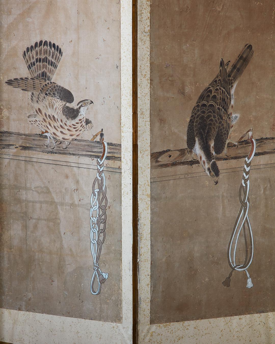 A Single Late 19th Century Six Panel Paper Screen, in manner of Soga Chokuan In Good Condition In London, GB