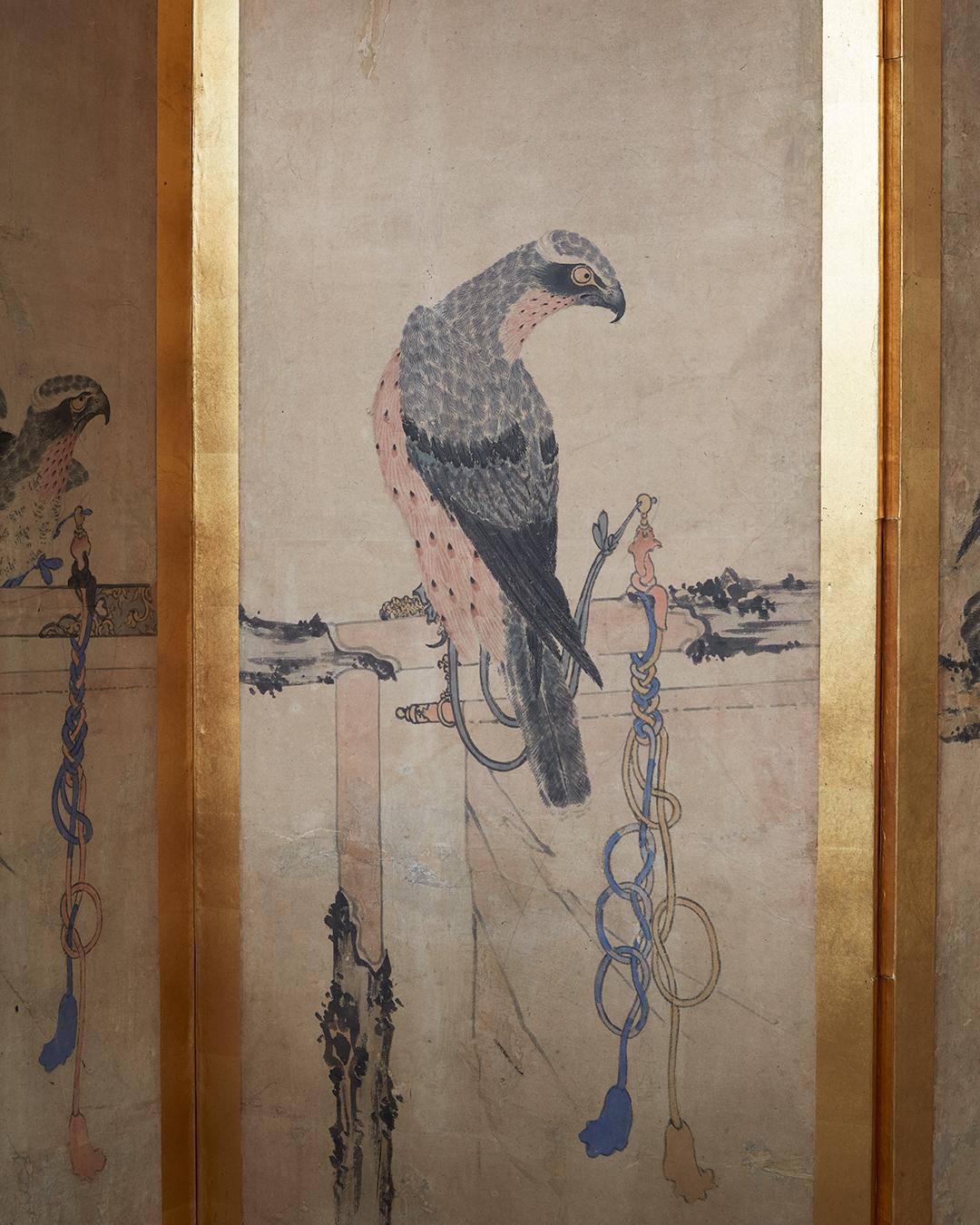 Hand-Painted A Single Late 19th Century Six Panel Paper Screen, in the manner of Soga Chokuan For Sale