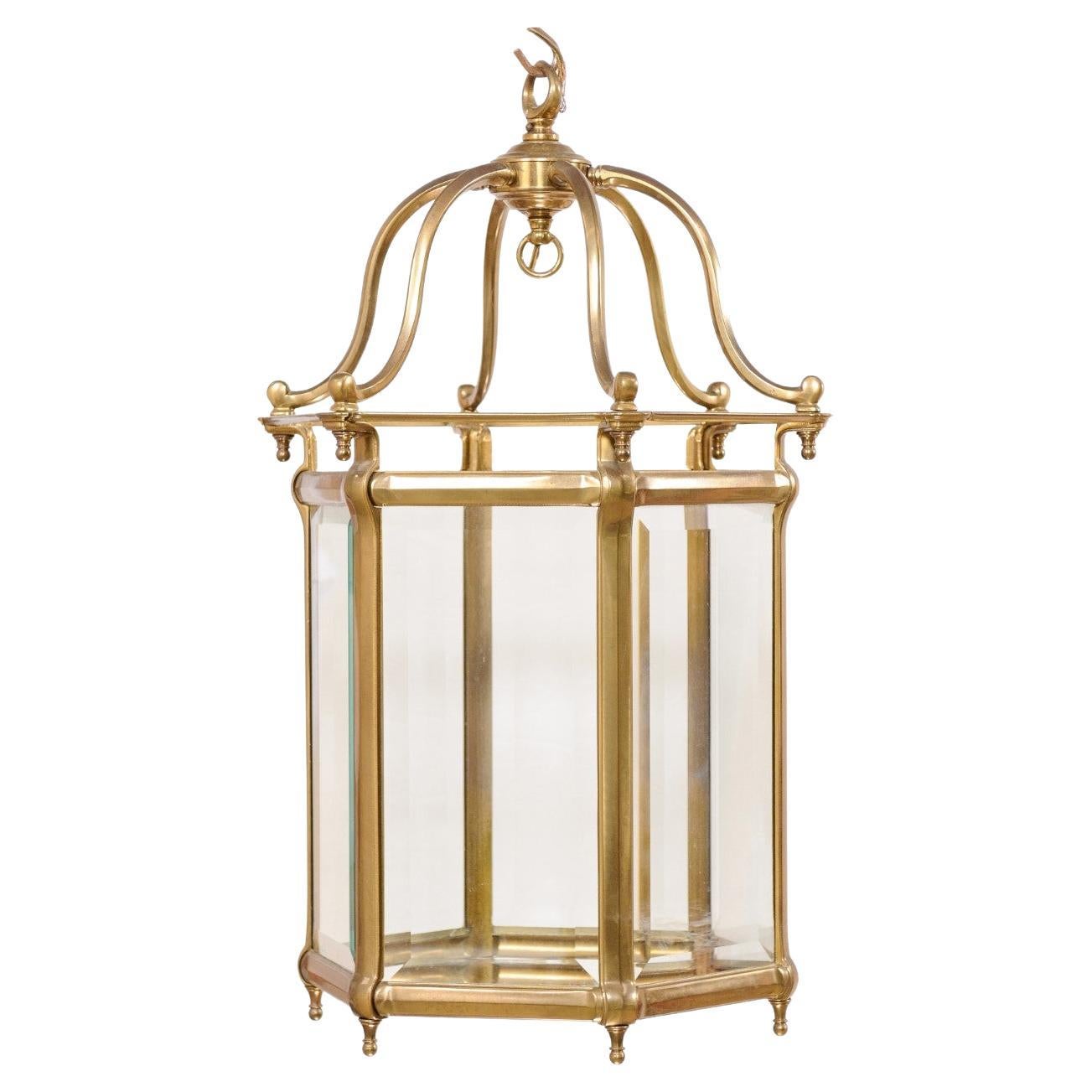 Single Neoclassical Style Brass Lantern For Sale