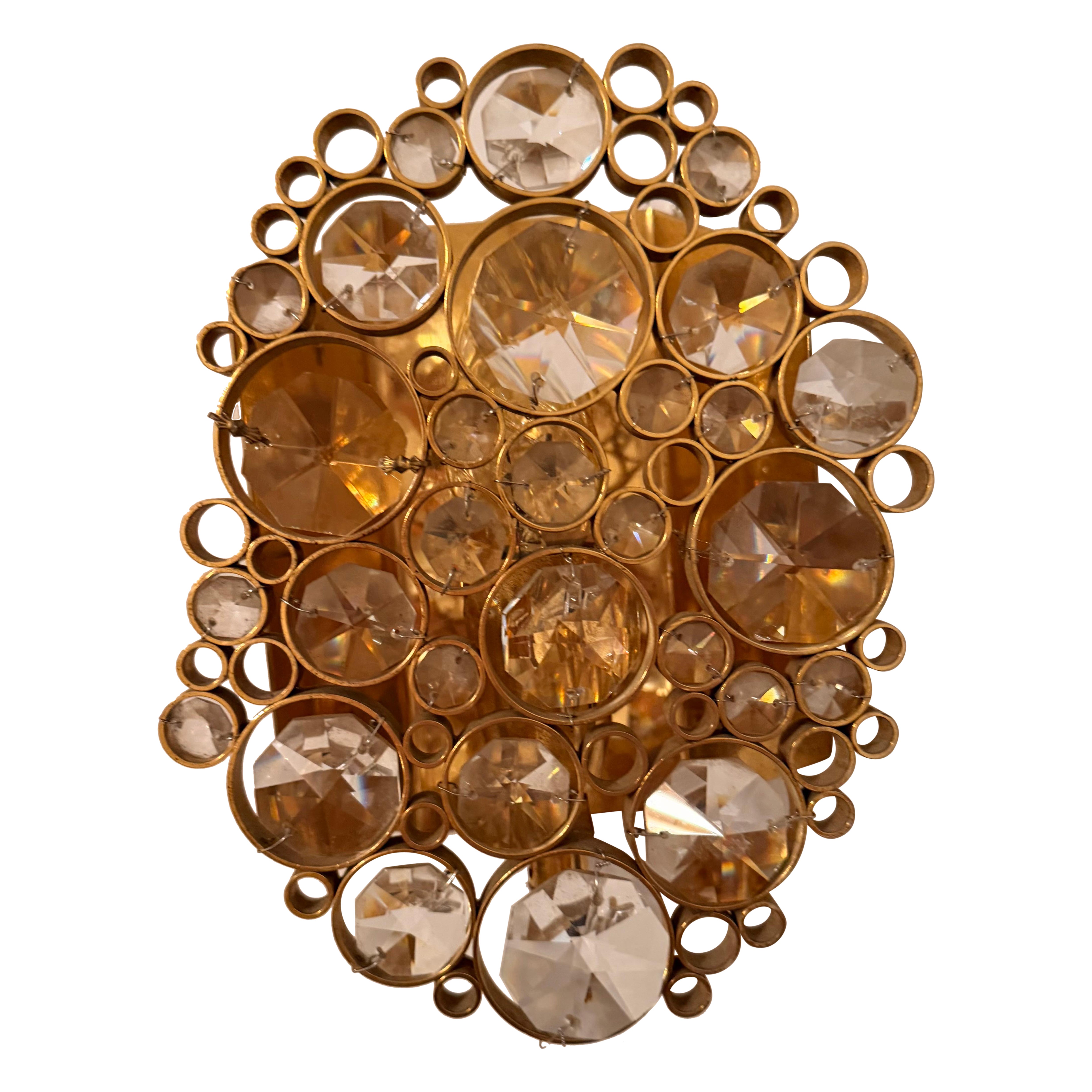 A Single Palwa Crystal 1960s Mid Century Wall Light For Sale