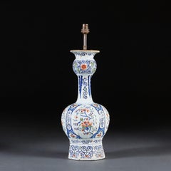 Einzelne polychrome Delfter Keramik 19. Jahrhundert Tischlampe