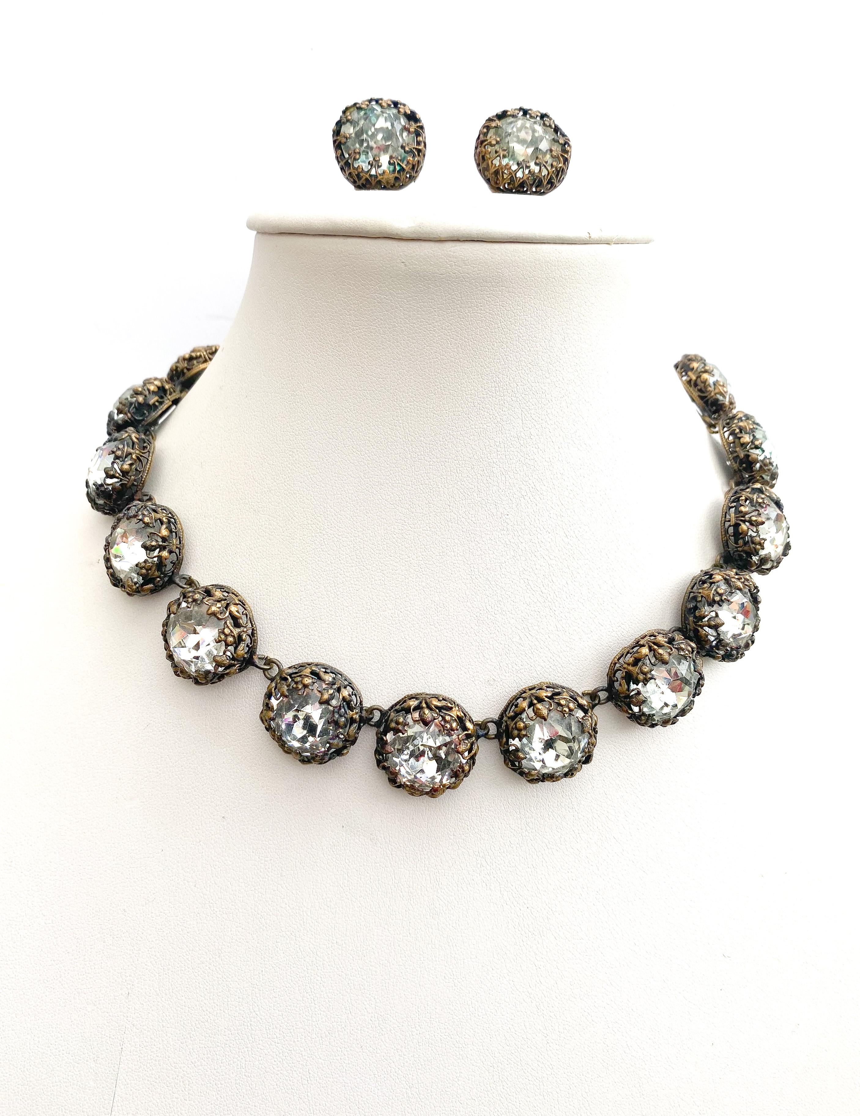 A single row jewelled necklace and earrings, att. F. Winter for C Dior, 1950s 1
