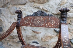 Single Solid Throne Style Mother of Pearl Moroccan Chair Walnut Wood