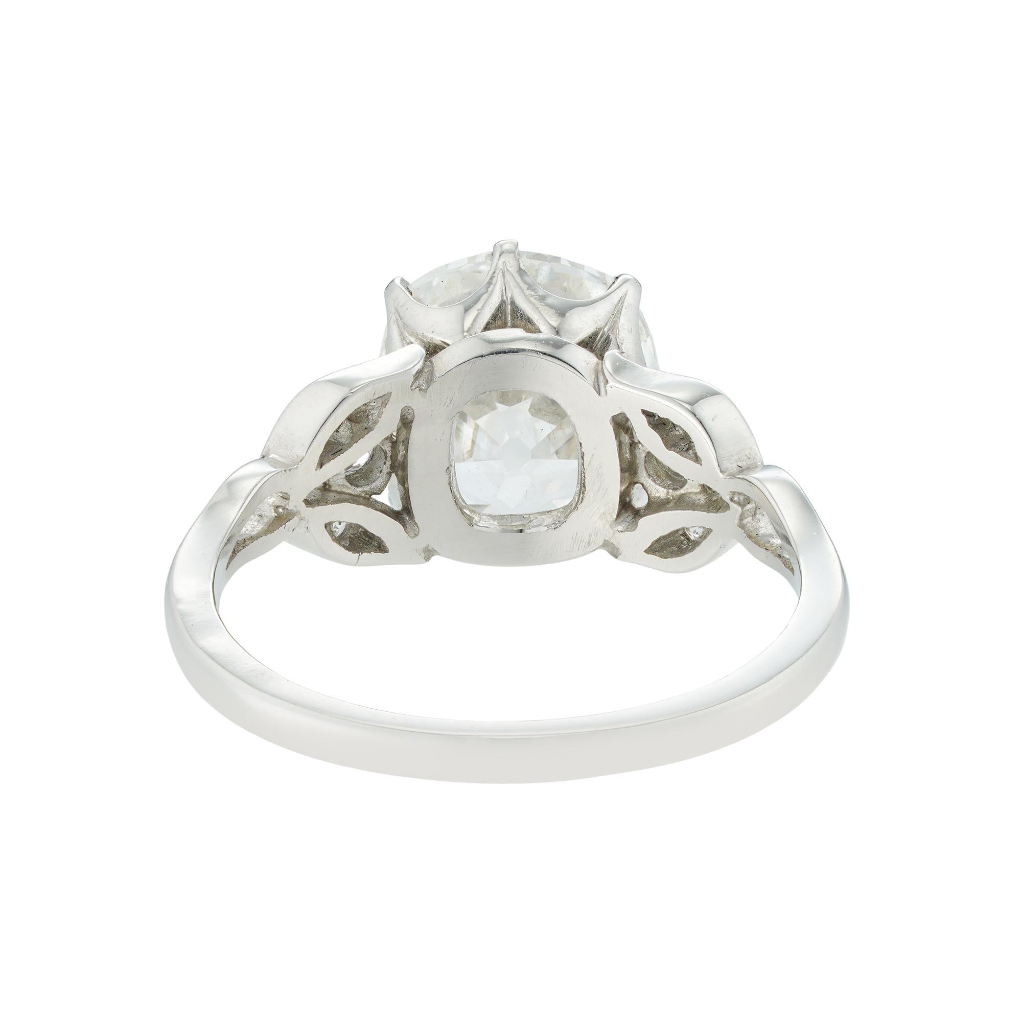 Edwardian Certified 3.55 Carat Old Cushion-Cut Diamond Ring For Sale