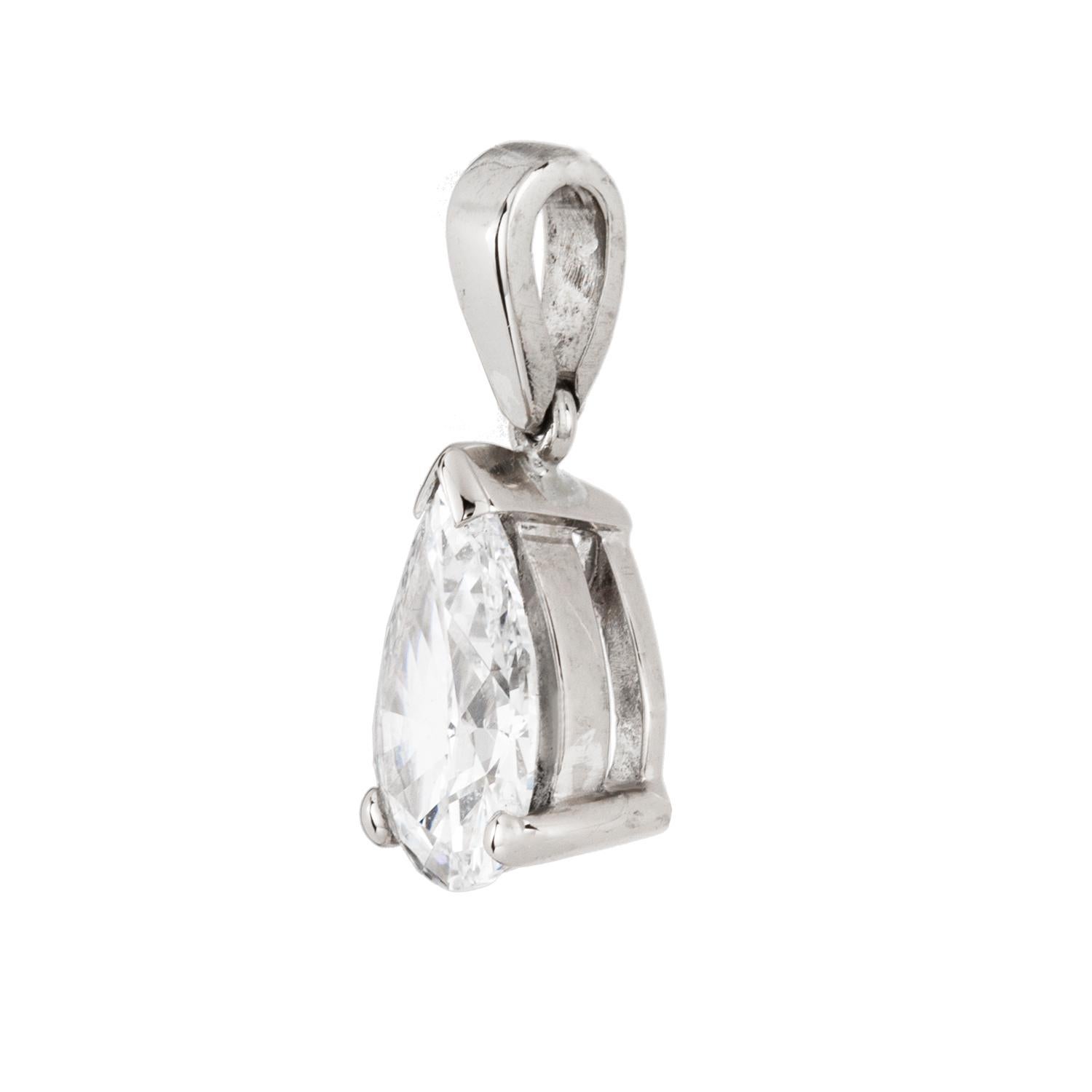 Modern Single Stone Pear Shaped Diamond Pendant For Sale