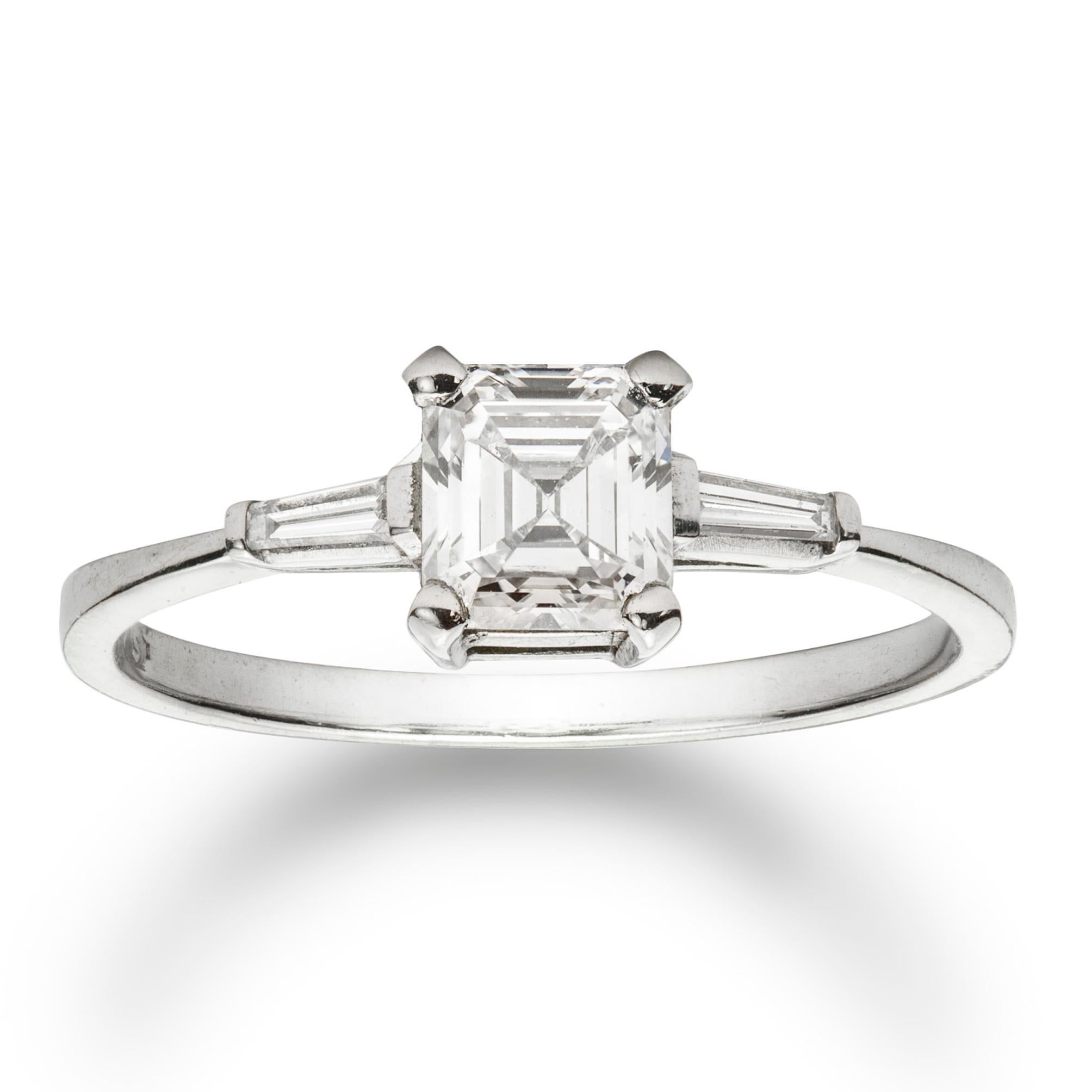 Modern Certified 0.71 Asscher-Cut Solitaire Diamond Ring