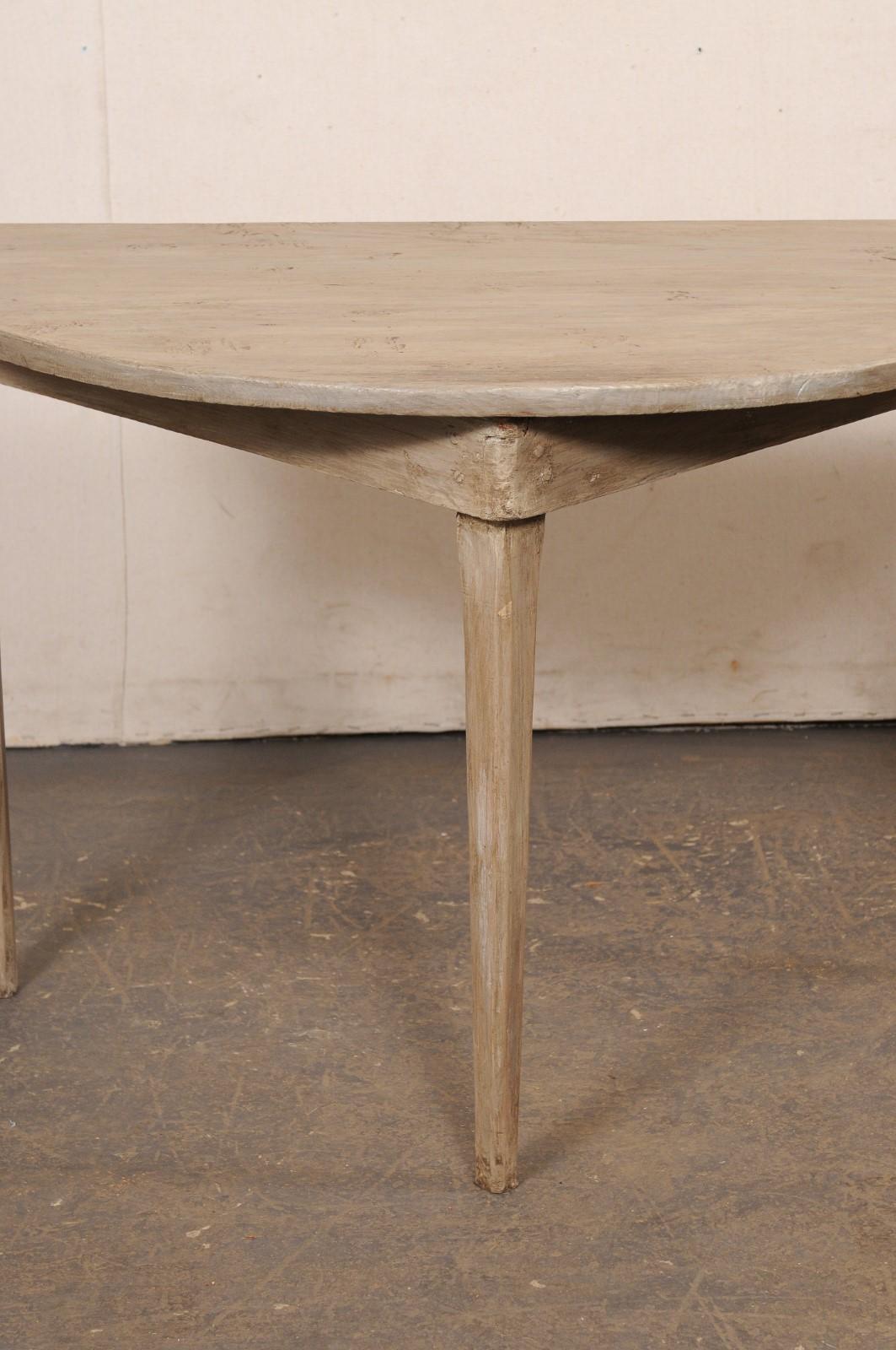 Suédois Table Demi-Lune suédoise ancienne, couleur taupe neutre